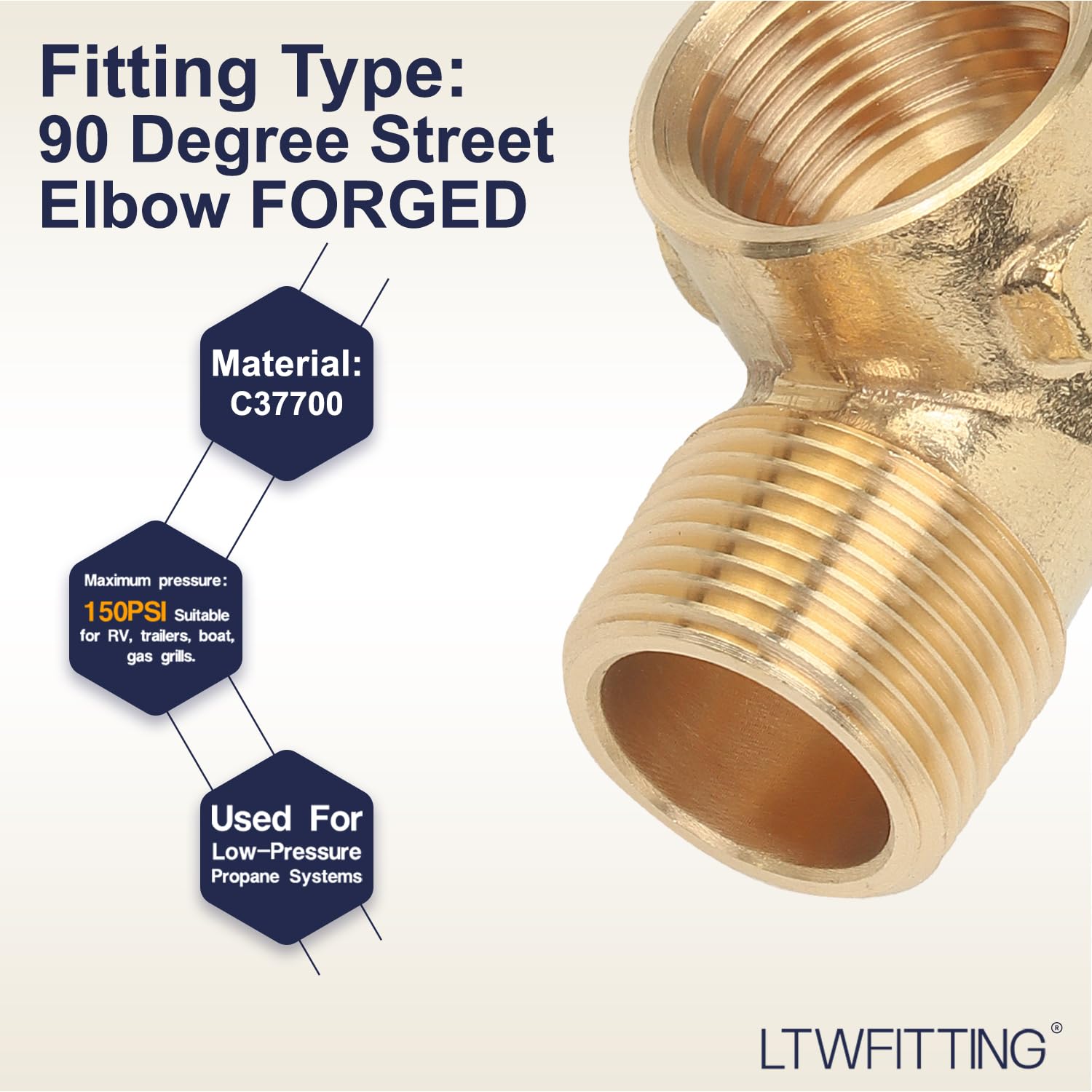 LTWFITTING Brass Pipe 90 Deg 3/4-Inch NPT Street Elbow Forged Fitting Fuel Air Boat(Pack of 70)