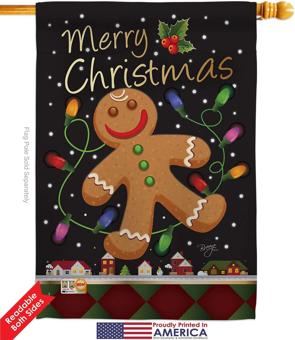 Gingerbread Tapestry Christmas Gifts Feliz Navida Banner Room Indoor Winter Seasonal Breeze Decor Wall Art Patio Porch Lawn Garden Merry Xmas House Flag Outdoor Yard Decorations Made In USA