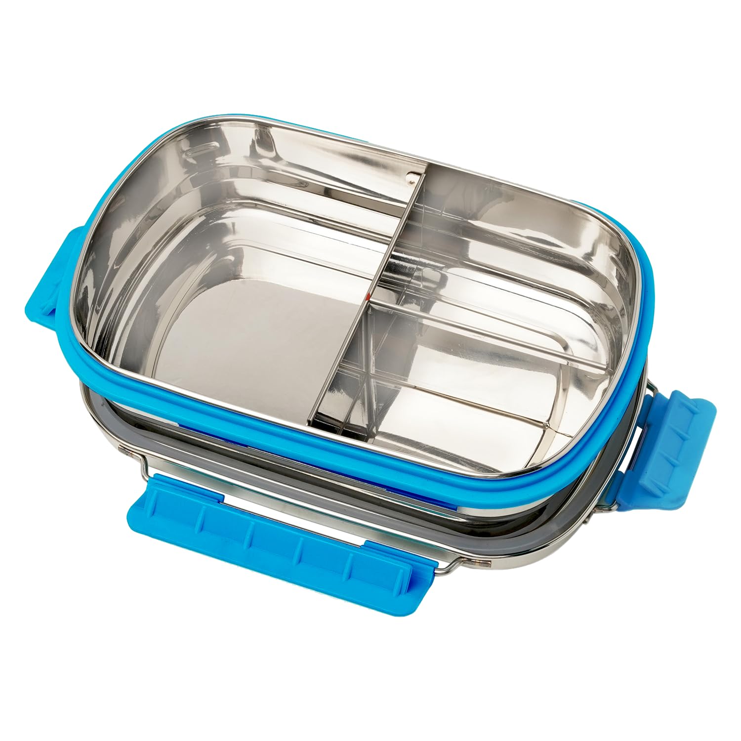 PDDFALCON Stainless Steel Munch Trio Lunch Box with 3 Compartment, 100% Leak-Proof, BIS Certified, Jindal Seal & Made in India Bento Box - 750ml (Turkish Blue) (Not Leakproof Internally)