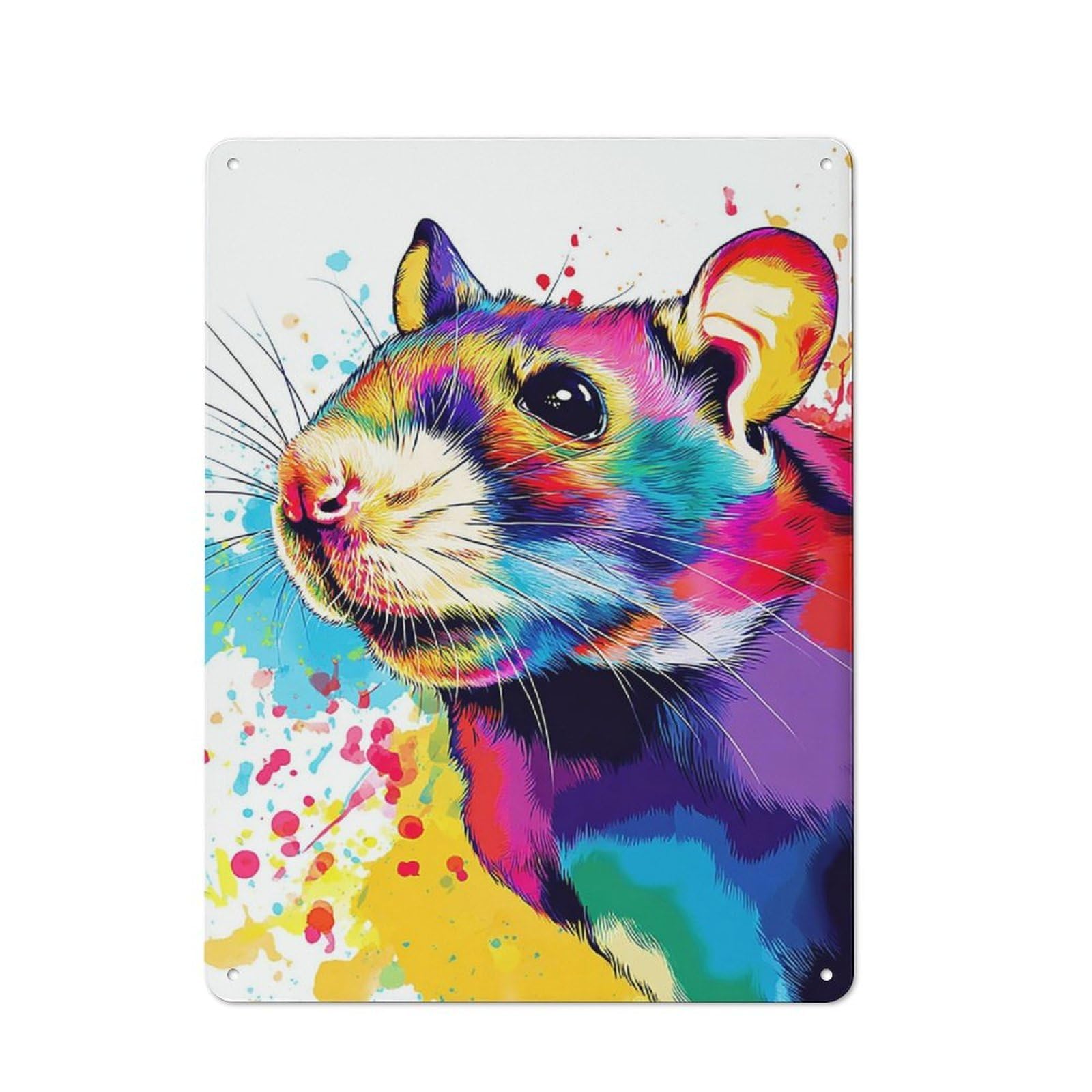 Colorful Hamster Art Print Smart Metal Wall Decor 40x30cm, Office Metal Sign for Office, Study, Studio Or Hallway