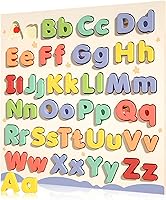 CHHQLZS Wooden Alphabet Puzzle for Toddlers - Montessori ABC Pegged Board with Uppercase/Lowercase Letters, Educational Toy Ages 3+