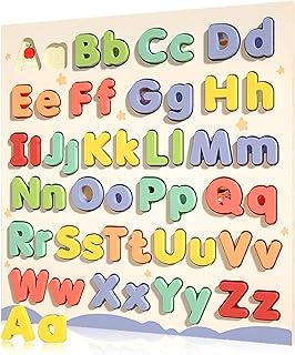 CHHQLZS Alphabet Puzzles for Toddlers, ABC Puzzle Toys Wooden Montessori Early Learning Board Preschool Educational Easter Gift for Girls Boys Kids Ages 3+