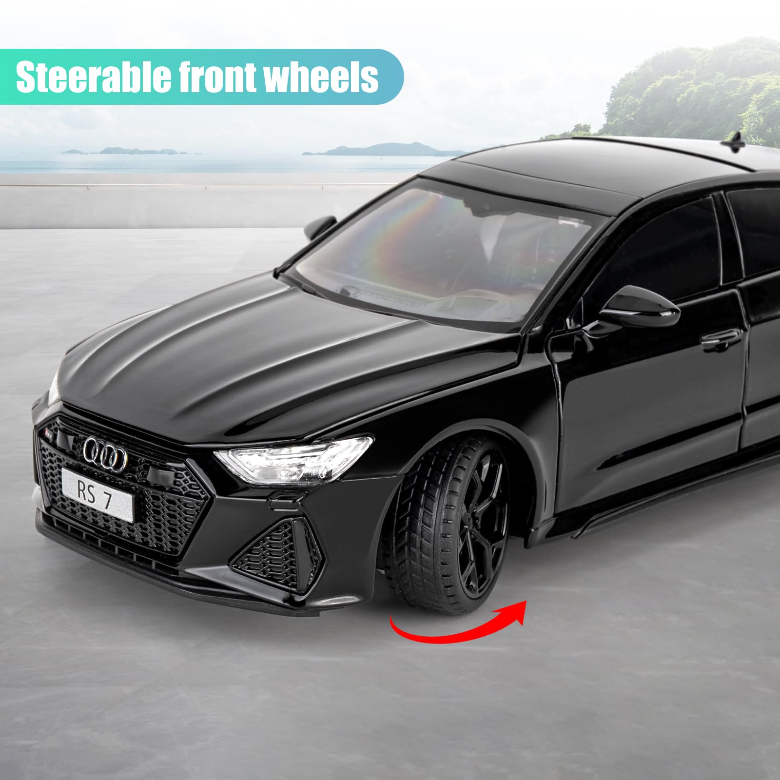 imtfzct 1/24 Supercar RS7 Black Warrior Modellauto, Sound- und Licht-Spielzeugauto mit Pullback-Funktion, Sammlermodell aus legiertem Stahl, Geschenk für Kinder