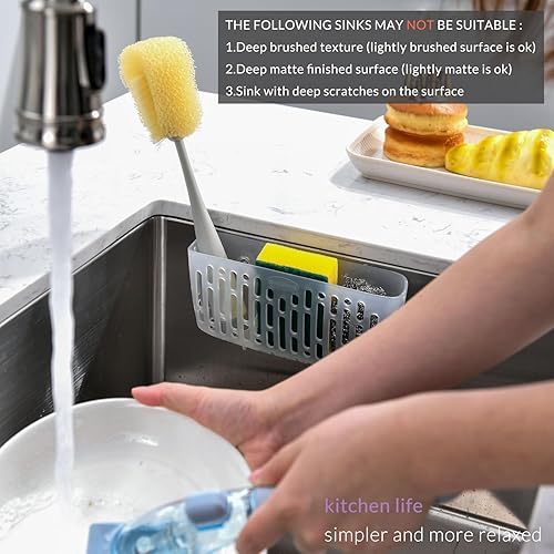 Miniatura 2 de simpletome Cesta para fregadero, organizador de fregaderos, 3 ventosas fuertes o encimera, transparente