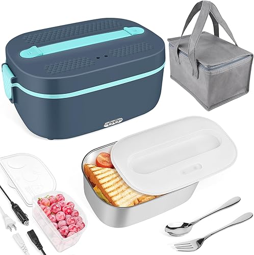 Fiambrera eléctrica Fiambrera térmica de 80 W, 1.5 L, 4 en 1, calentador de alimentos portátil con divisores desmontables para automóvil, camión,