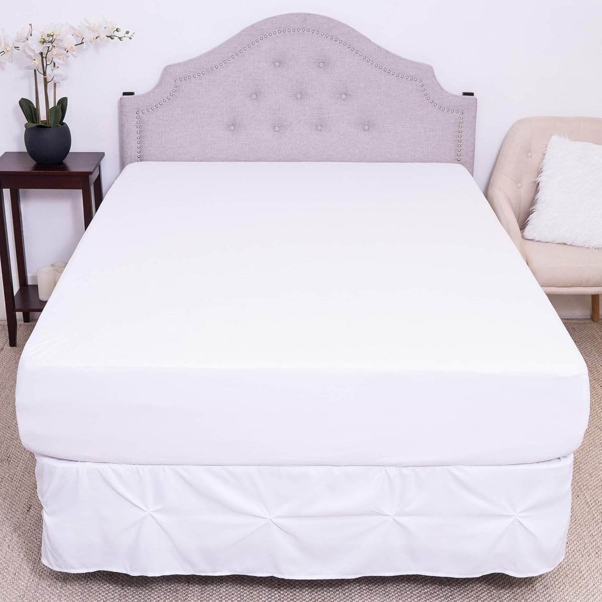 Premium Waterproof Mattress Protector – Soft Cotton Bed Guard with Membrane Back Coating – Cover Protects Against Bedwetting, Queen, White (Pack of 1)