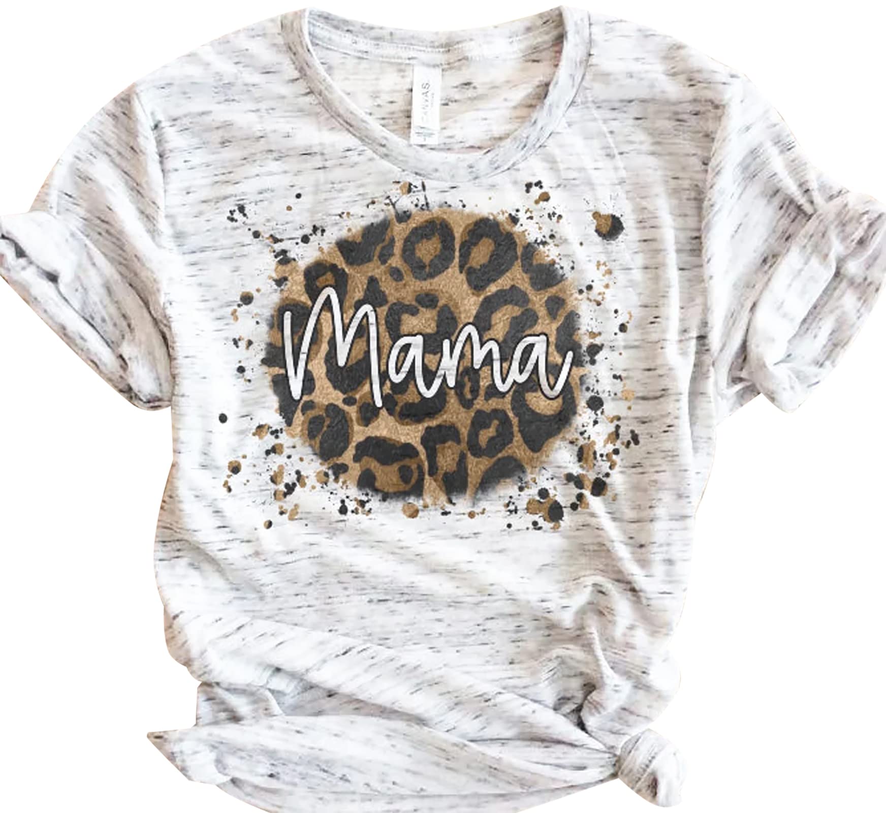 EGELEXYMama Shirt for Women Leopard Print Mom Life Tops Tee Casual Short Sleeve Mommy Gifts Shirts Top