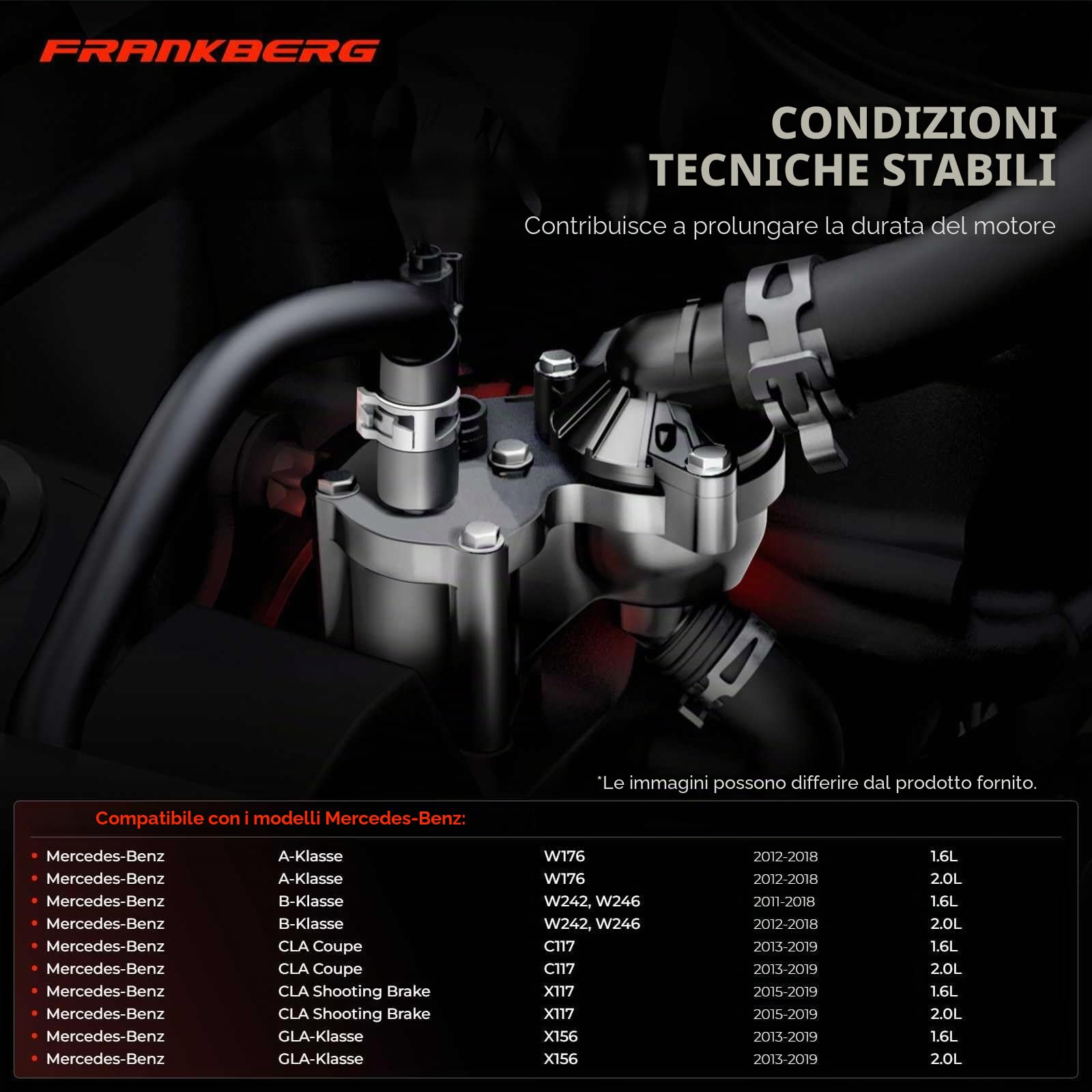 Frankberg Termostato del liquido di raffreddamento A2702000615 | Compatibile con: Classe A W176, CLA Shooting Brake X117, CLA Coupé C117, Classe B W242 W246, Classe GLA X156