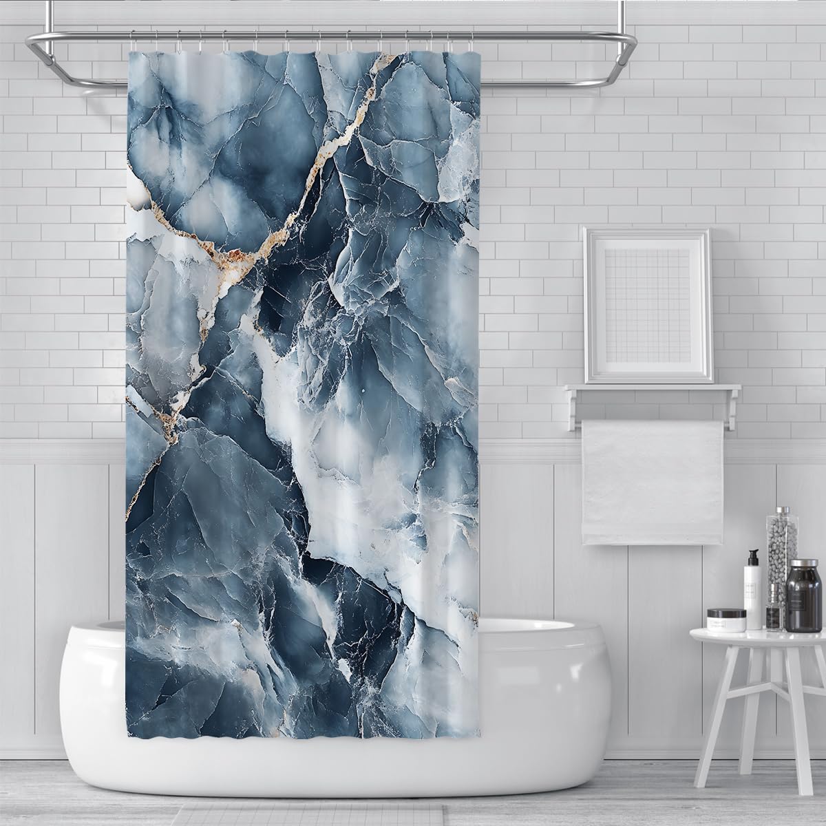 Cortina de ducha de poliéster nieprzemakalna Cortina abstrakta de mármol de textura Cortinas de baño de Estilo nórdico Cortinas de baño, nadająca się do prania, a máquina y secado rápido Con ganchos