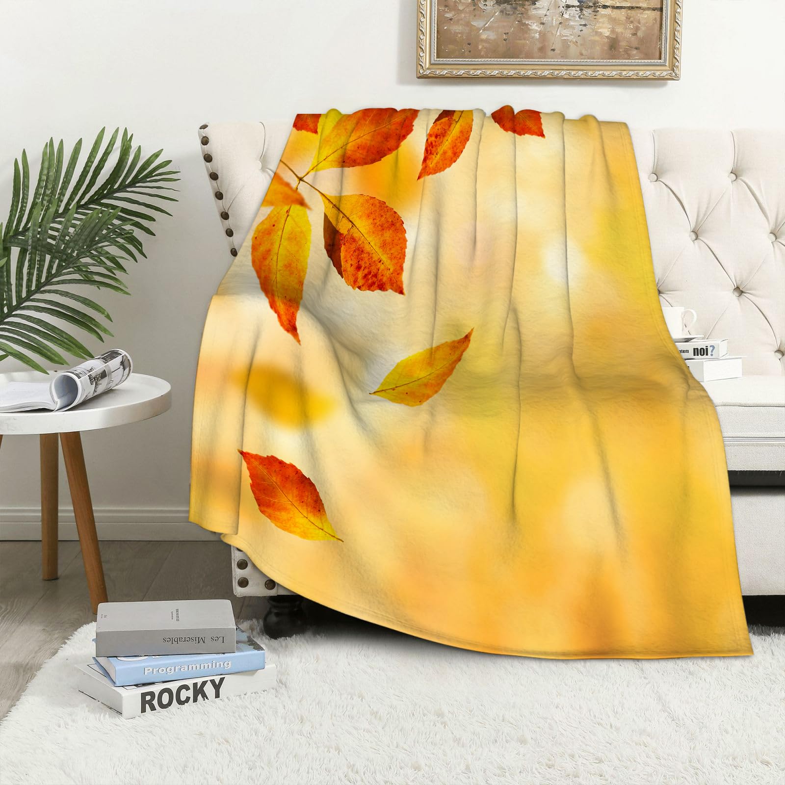 MAAPCHP Flannel Fleece Blanket Throws for Sofa Fluffy Blanket Bed Throw for Bedroom Burnt Orange,Autumn Maple Leaves Shadow on The Water with Myst Blanket for Bed, Couch,Car 60x80in