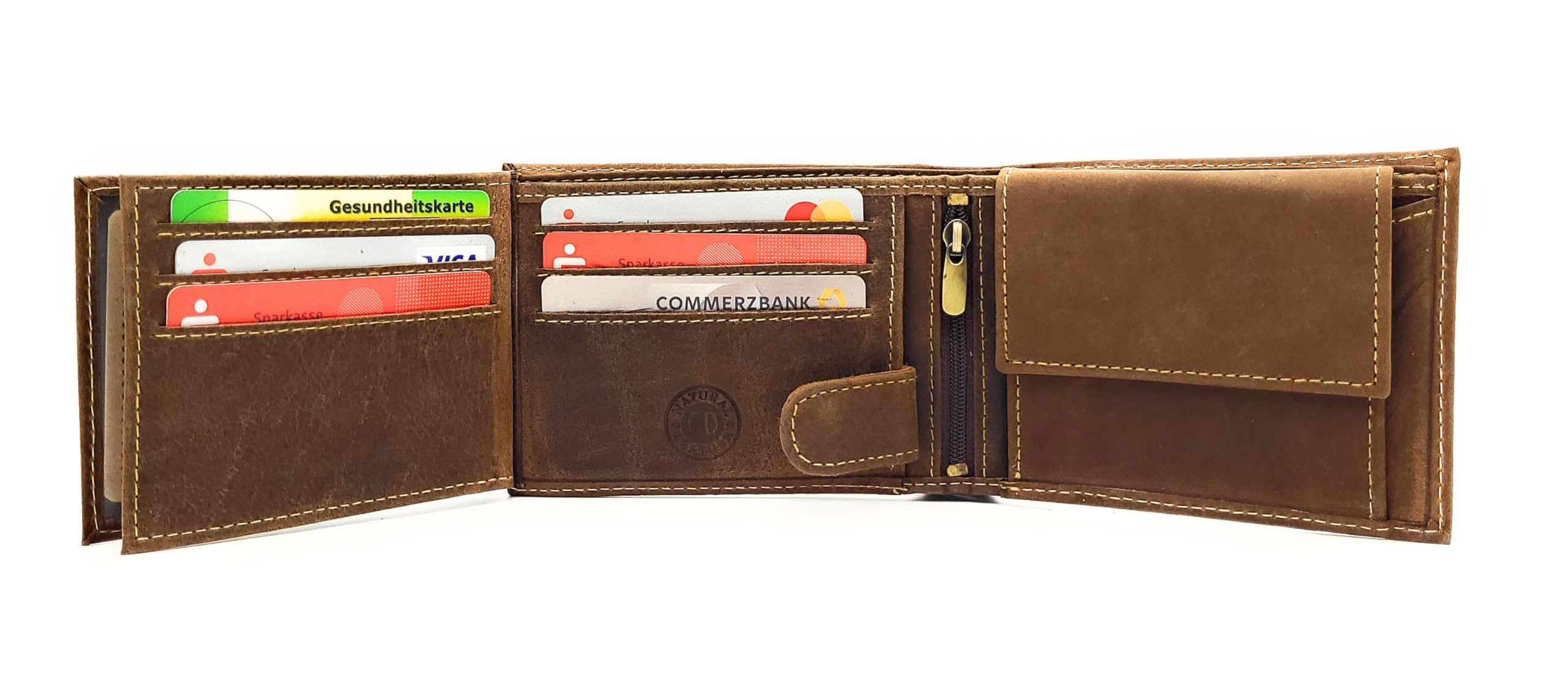 Portafoglio da uomo in vera pelle marrone scuro con motivo in rilievo, protezione RFID, portafoglio compatto con scomparti per carte di credito, portamonete e confezione regalo, Cacciatore con