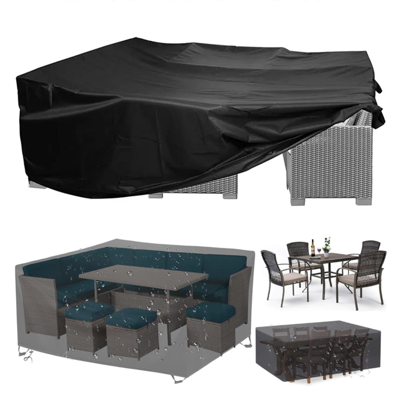 Hnkdkj Black Cover For Garden Furniture 90X90x74cm/Lxwxh 420D Oxford Fabric Heavy Duty Windproof, Anti-Uv Outdoor Table Covers Rectangular Garden Furniture Covers Waterproof Outside Garden Table Cover