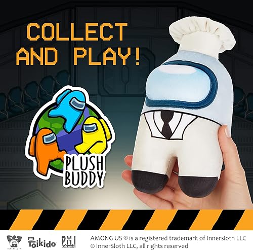 Miniatura 7 de Among Us Plush Buddy White Crewmate The Chef - Personaje de videojuego en línea de 8 pulgadas
