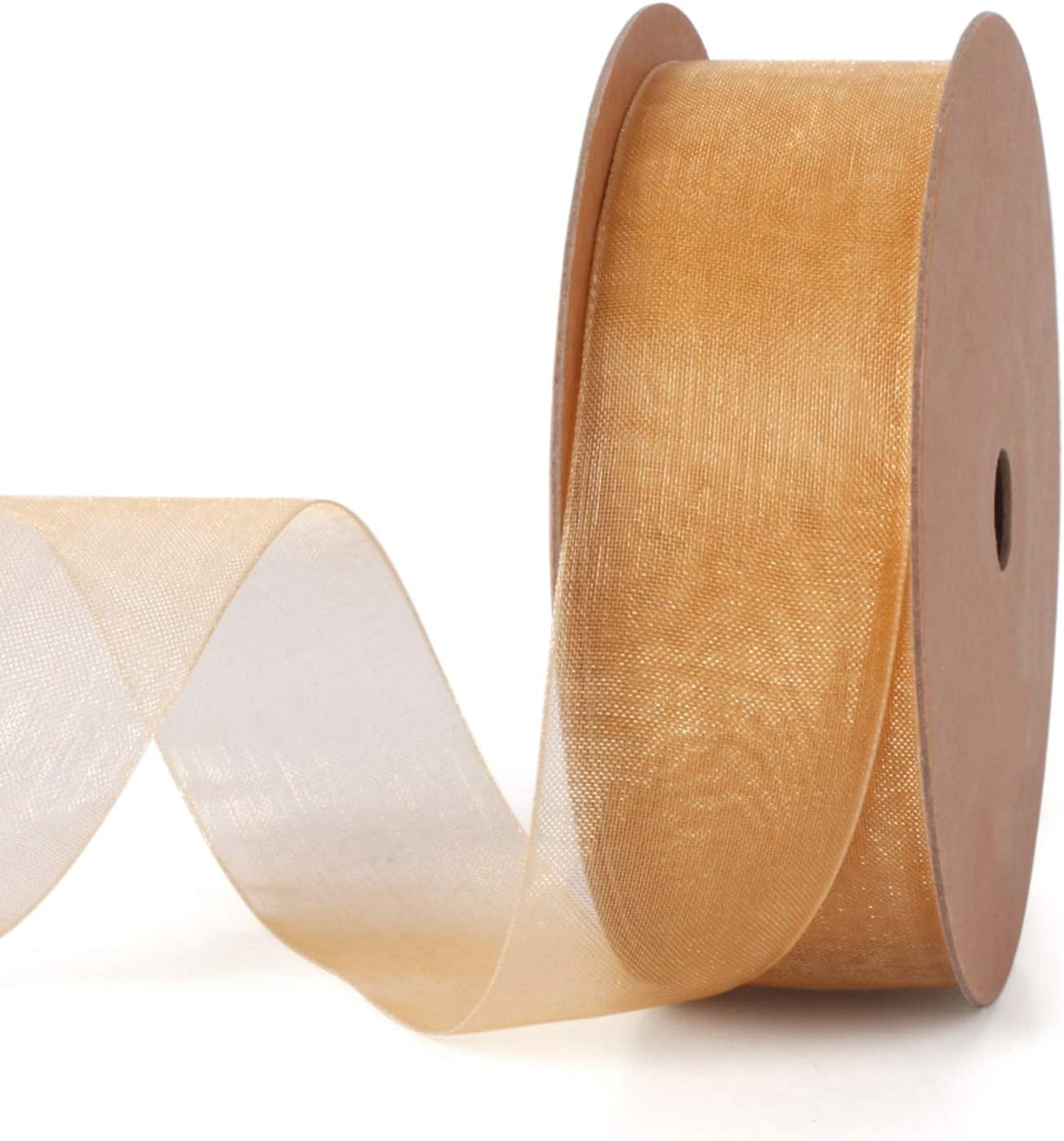 LaRibbons 1 Inch Sheer Organza Ribbon - 25 Yards for Gift Wrappping, Bouquet Wrapping, Decoration, Craft - Gold