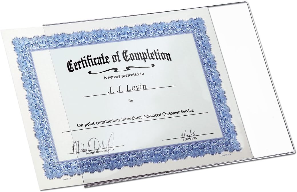 Trainers Warehouse Set of 50 DocU-Sleeves 8.5x11 ++Plus++ Hook and Loop & Omni-Stick backings | Perfect Clear Plastic Document Protector & Certificate Frame - Not Too Flimsy & Not Too Rigid