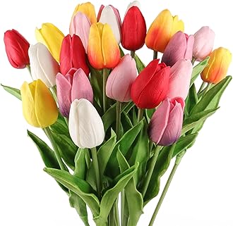Beferr 18Pcs Tulips Artificial Flowers Faux Tulip Real Touch Tulip Fake Flowers Bouquets Arrangements for Mothers Day Spring Easter Wedding Home Table Decor