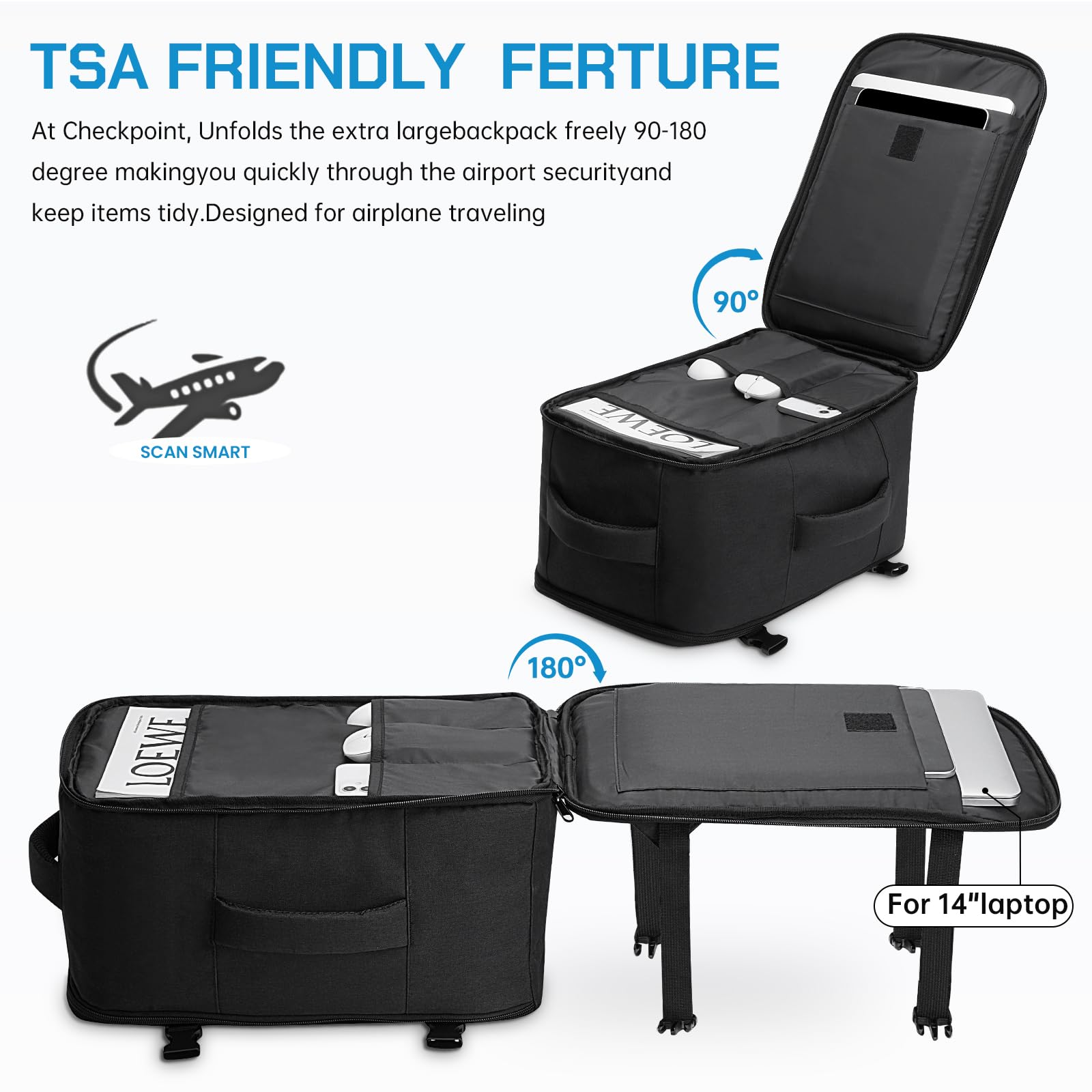 Vinstatin Zaino Ryanair 40x20x25 (20L) Zaino da Viaggio per Donne e Uomini,Zaino Aereo con 4 Sacchetti Organizzatori, bagaglio a mano Borsa Viaggio Cabina Zaino Travel Viaggio Casual