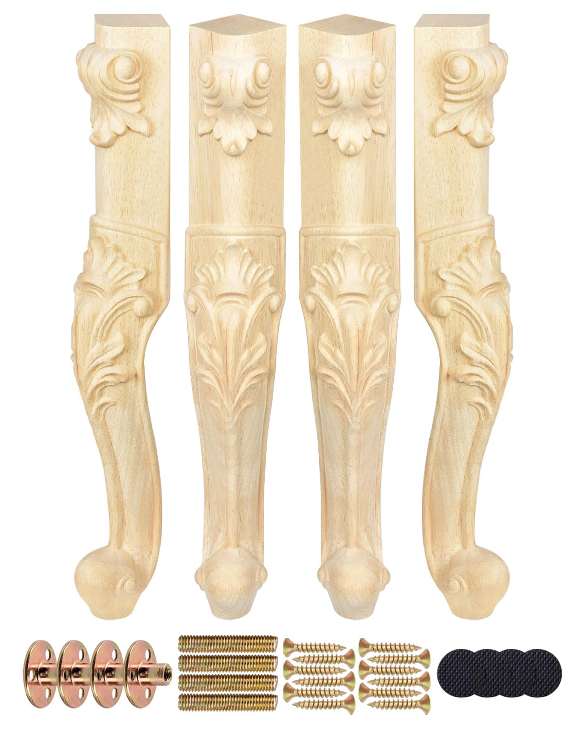 La Vane Patas de Muebles de Madera de 20 pulgadas / 50cm, Juego de 4 Pies de Repuesto para Muebles de Estilo Europeo de Madera Maciza Tallada Sin Acabar Decoración para Sofá Armario Guardarropa Mesa