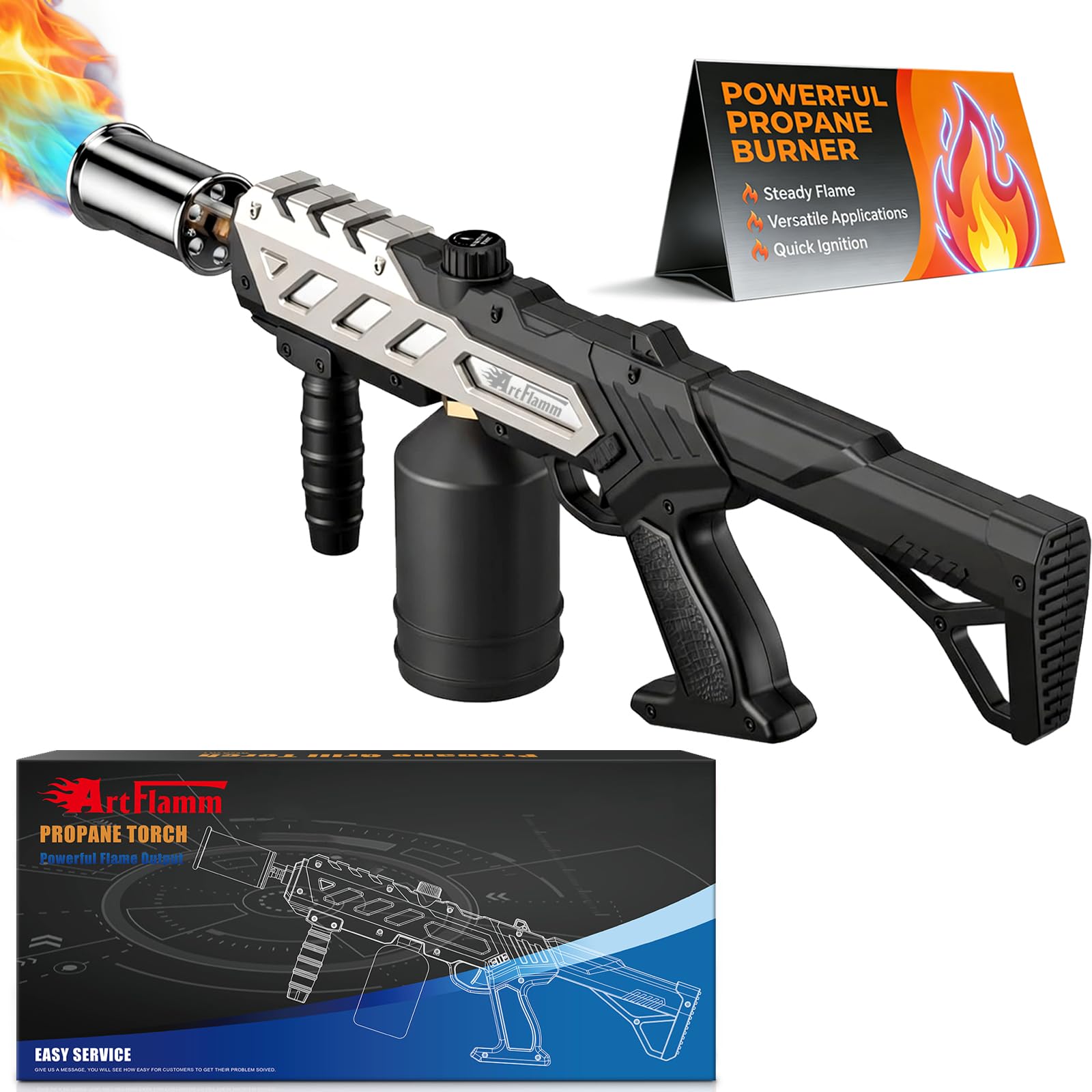 Potente antorcha de propano con diseño desmontable, pistola de soplete de cocina con llama ajustable, quemador de llama para barbacoa, encendedor de carbón, fogata, deshierbe (tanque no