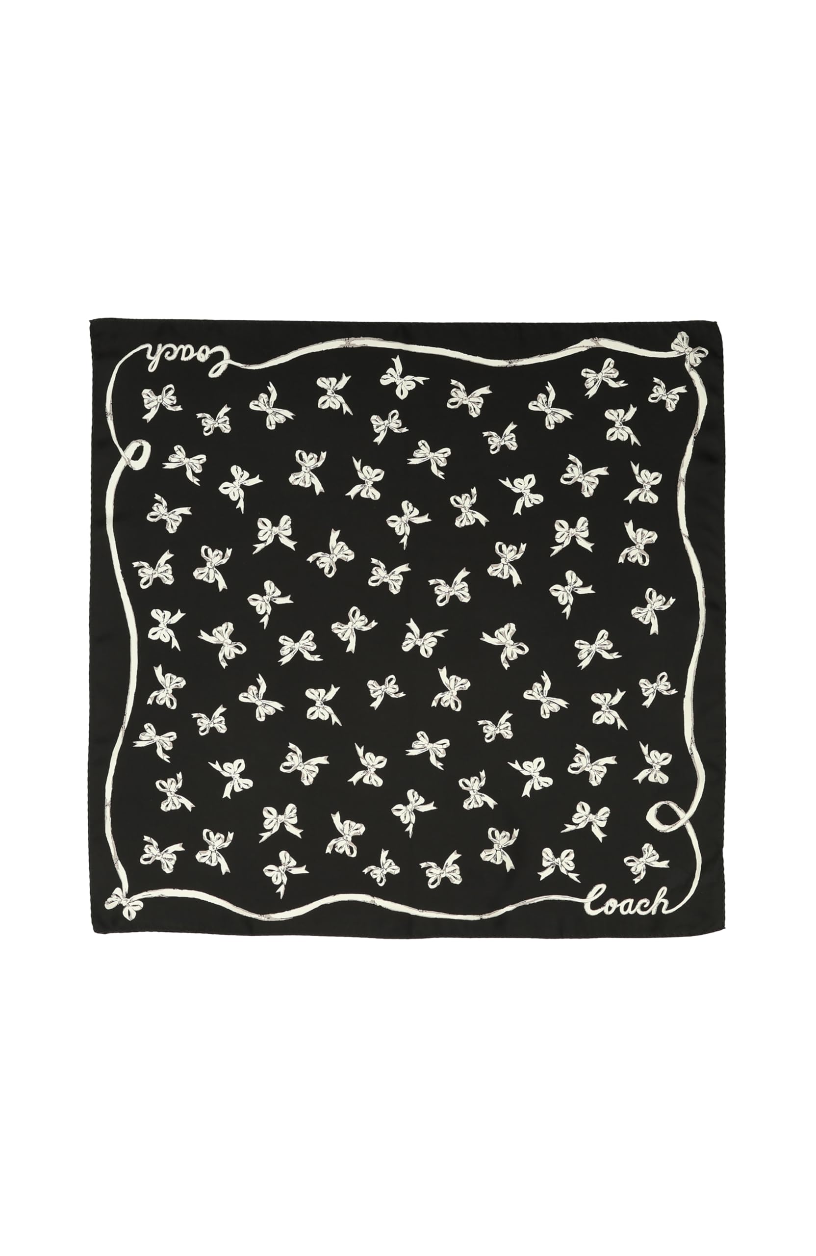 Coach Écharpe bandana en soie imprimée avec nœuds pour femme, noir, taille unique, Noir, taille unique