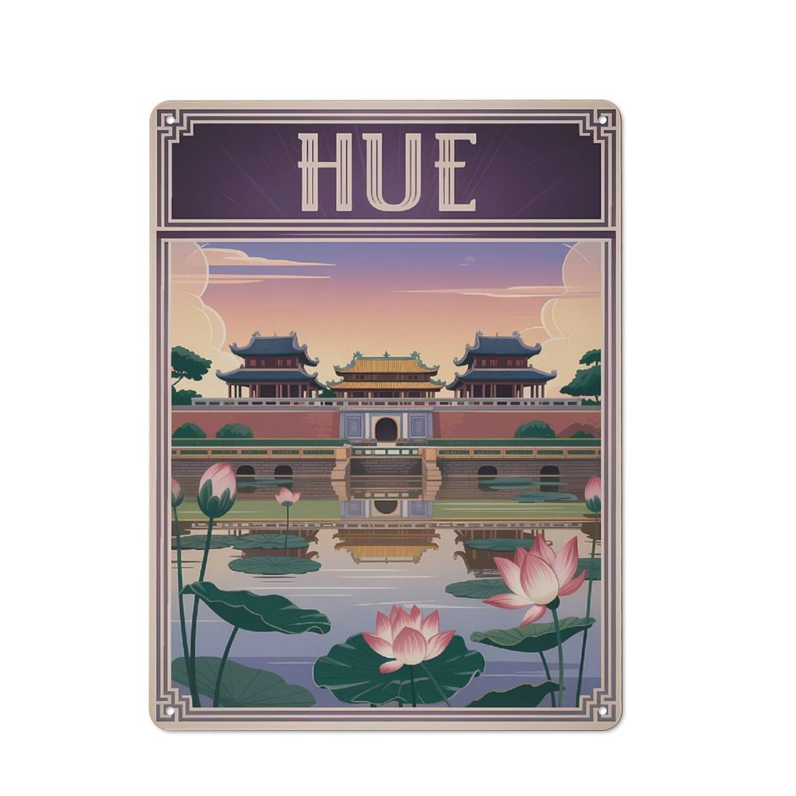 Junmoney Style-23 Barn Style Farmhouse Metal Sign 40X30cm Featuring Hue Vietnam Travel, Cottage Wall Art For Kitchen, Cottage, Porch Or Garden Room