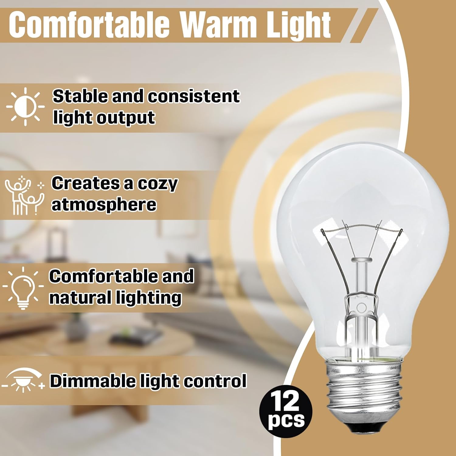 12 Pcs 60W Incandescent Light Bulbs, Frosted Dimmable A19, E26 Medium Base image 4