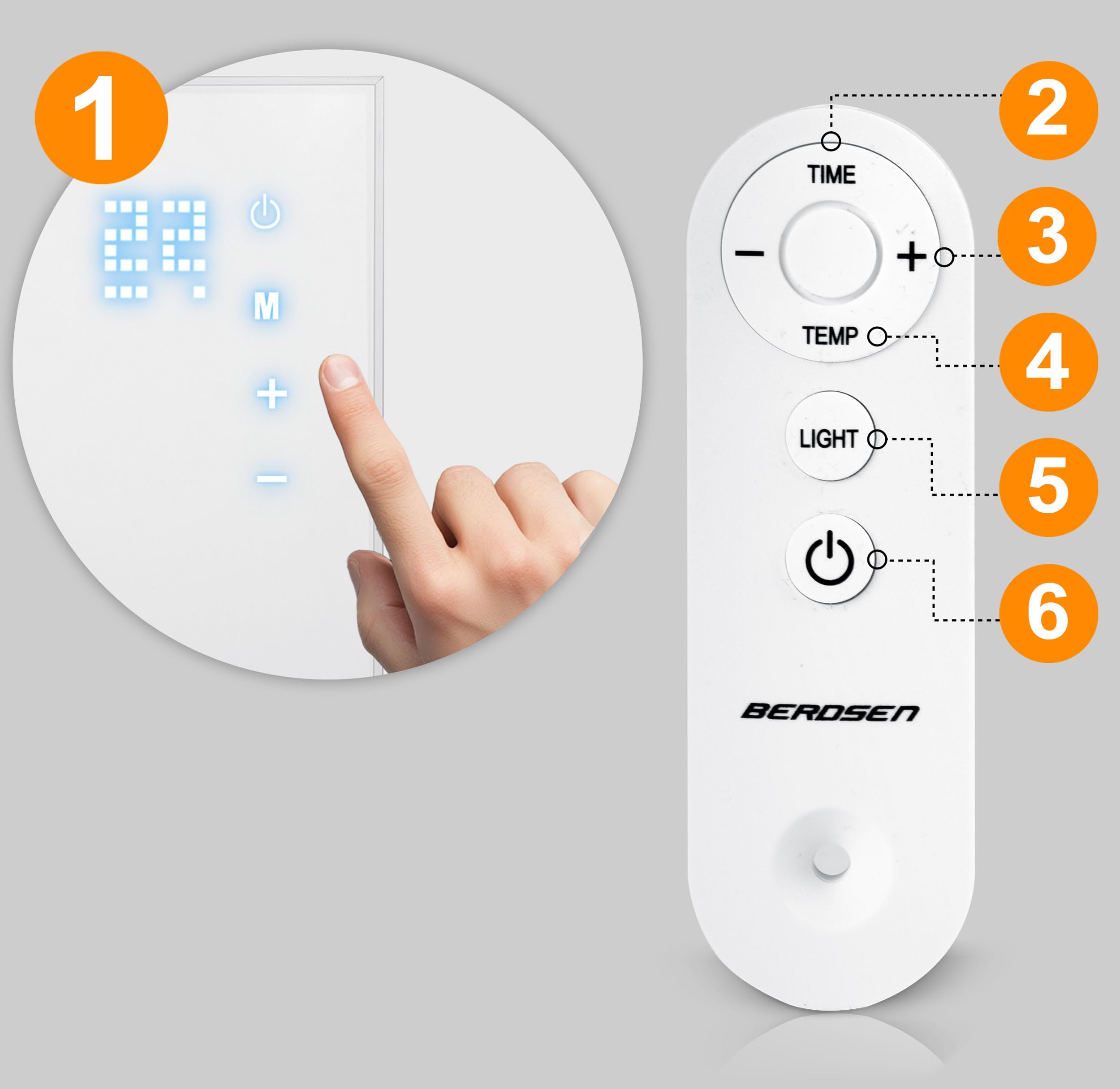 Berdsen Grzejnik na Podczerwień - Panel Grzewczy - 600 W - Szybkie Nagrzewanie - Panel Dotykowy - Pilot WiFi Aplikacja - Timer 1-9 h