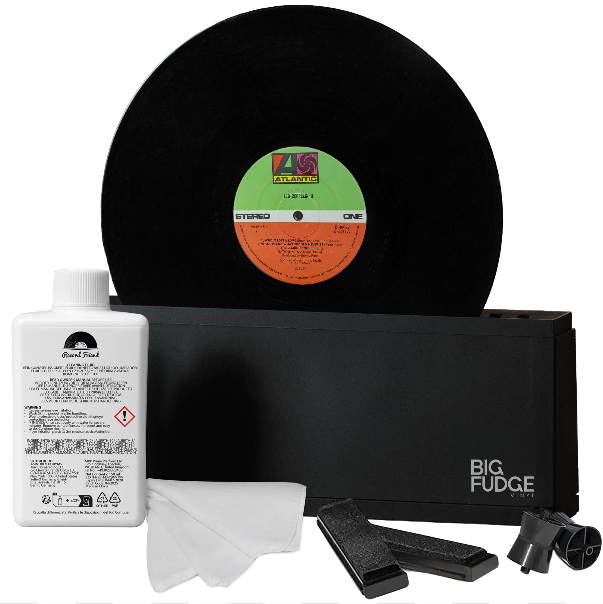 Photo 1 of Big Fudge Vinyl Record Cleaning Kit for Vinyl Records - Includes Cleaning Machine & Vinyl Record Cleaning Care Solution - Microfiber Cloth & Rack for Record Player Accessories