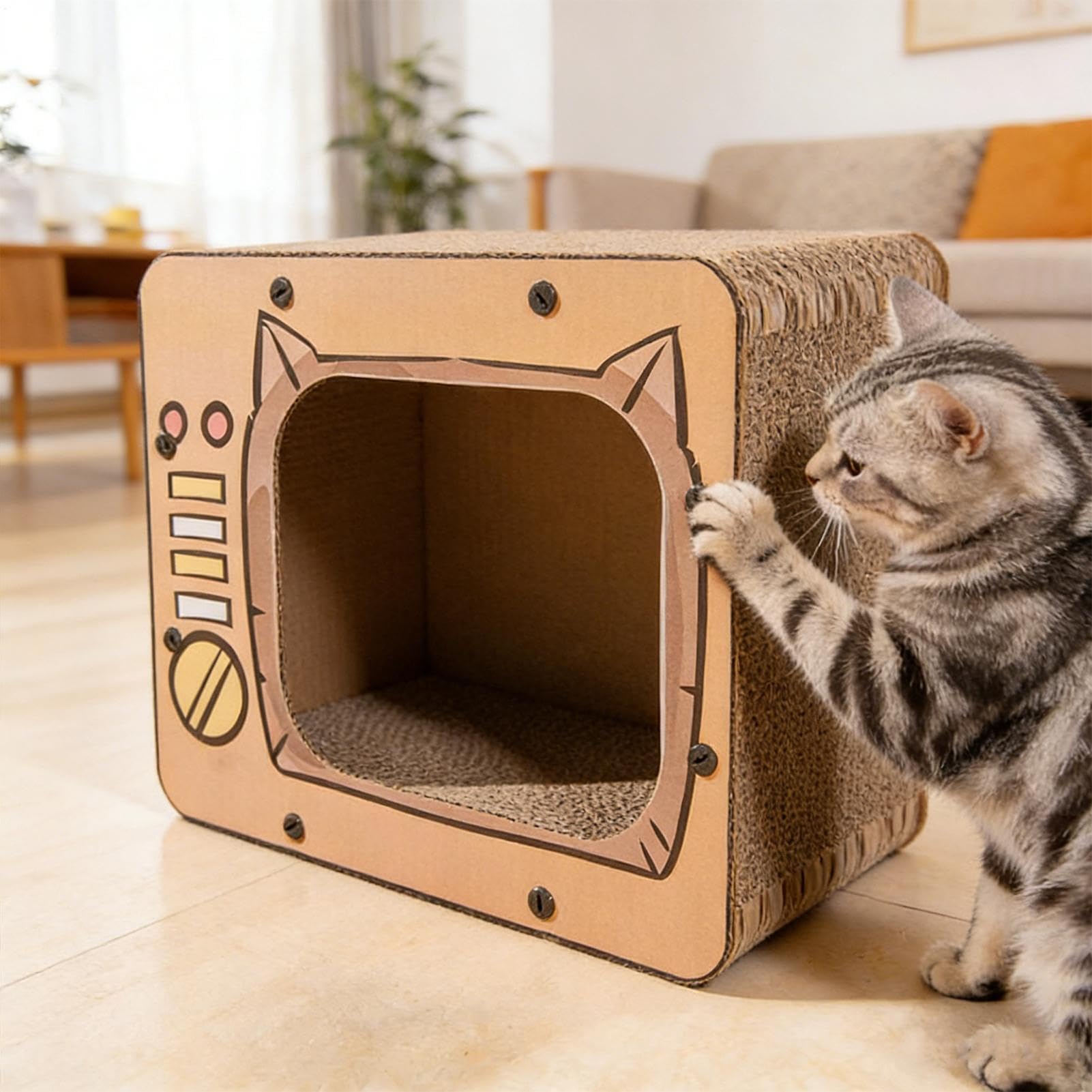 Casa Graffiatoio Per Gatti In Cartone Ondulato A Forma TV | Grande Graffiatoio Cartone Per Gatti Per Conigli E Criceti, Protettore Per Divano, Tappeto E Mobili Interni