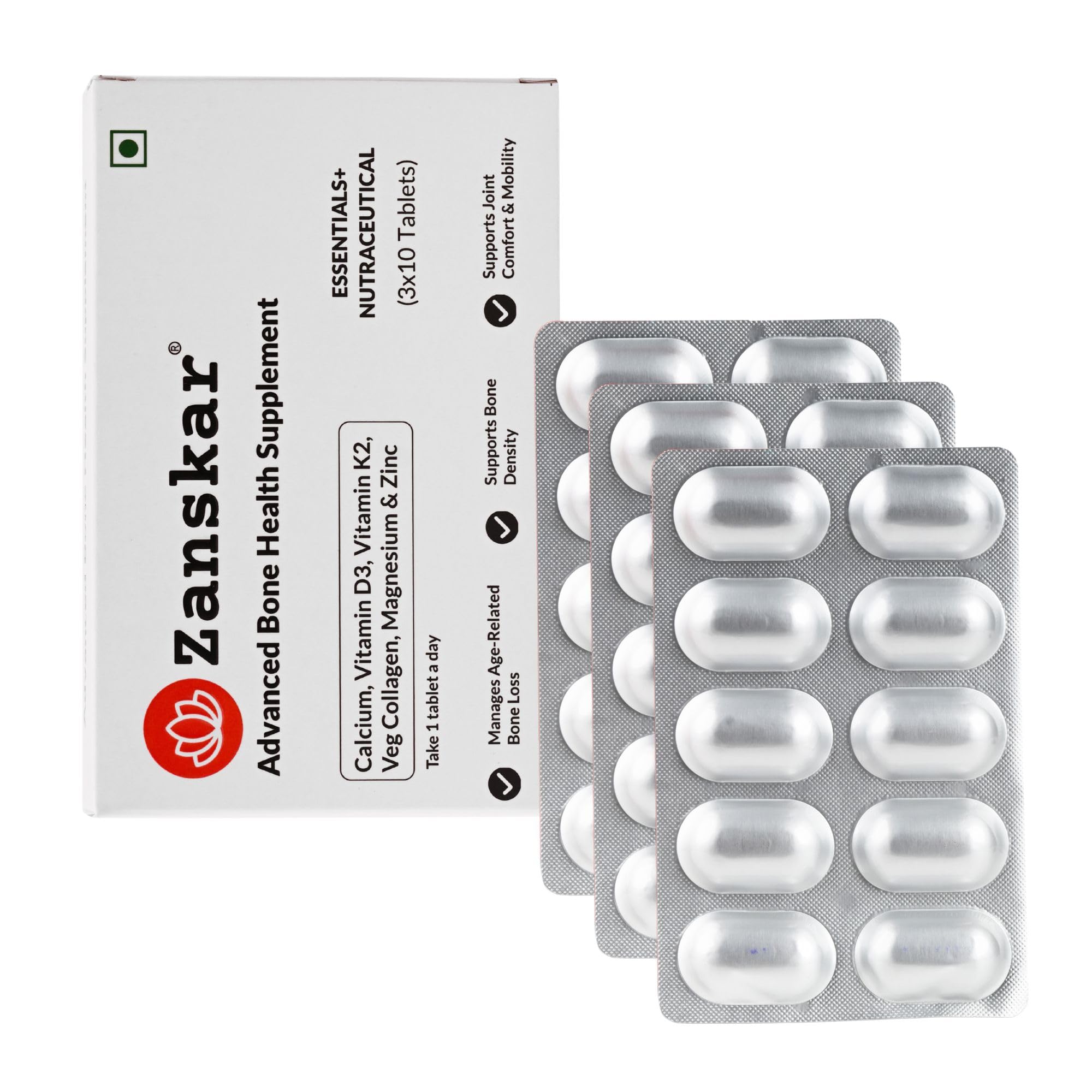Zanskar Advanced Bone Health Tablet (90 Tablets) | Calcium, Vitamin D3, Vitamin K2, Collagen, Magnesium & Zinc (1200mg) | 100% Veg | Bone Health and Joint Support — Amazon image 11