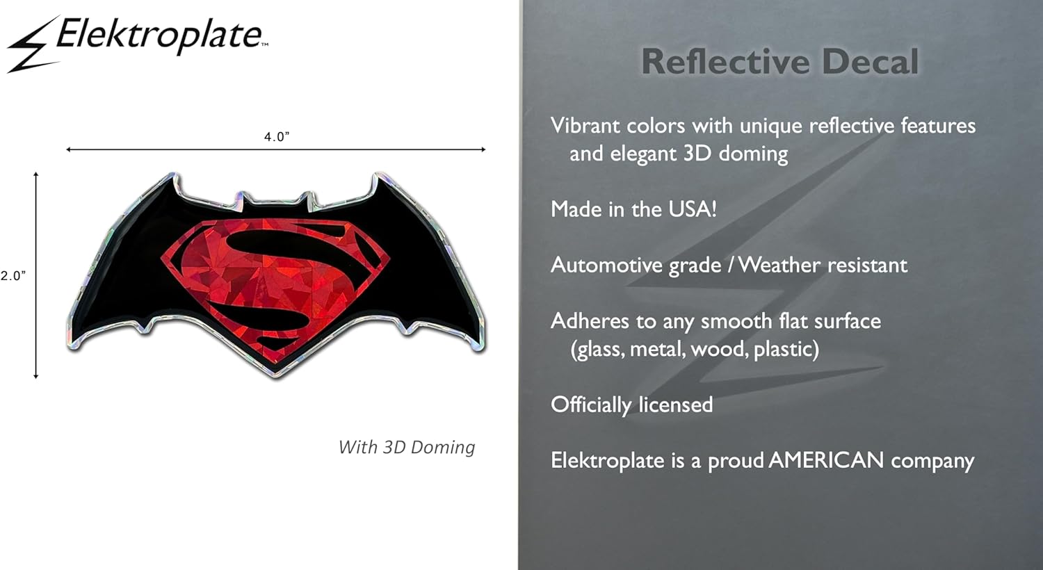 Elektroplate Officially Licensed DC Comics Batman Superman Automotive Red Reflective Domed Decal (4" x 2") 3D All Weather Sticker for Car, Water Bottle, Laptop, Phone & More | Made in The USA - Image 3