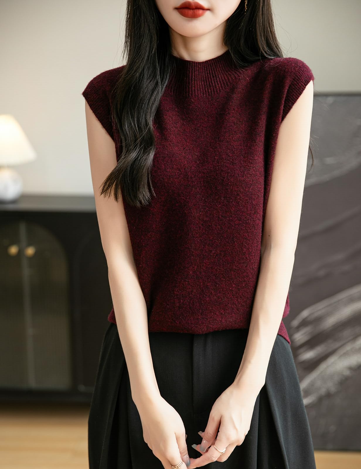 Chanyarn Donna 100% Lana Merino Primavera Autunno Inverno Prima Linea Pronto da Indossare Collo Alto Senza Cuciture Maglia Senza Maniche Maglione Gilet
