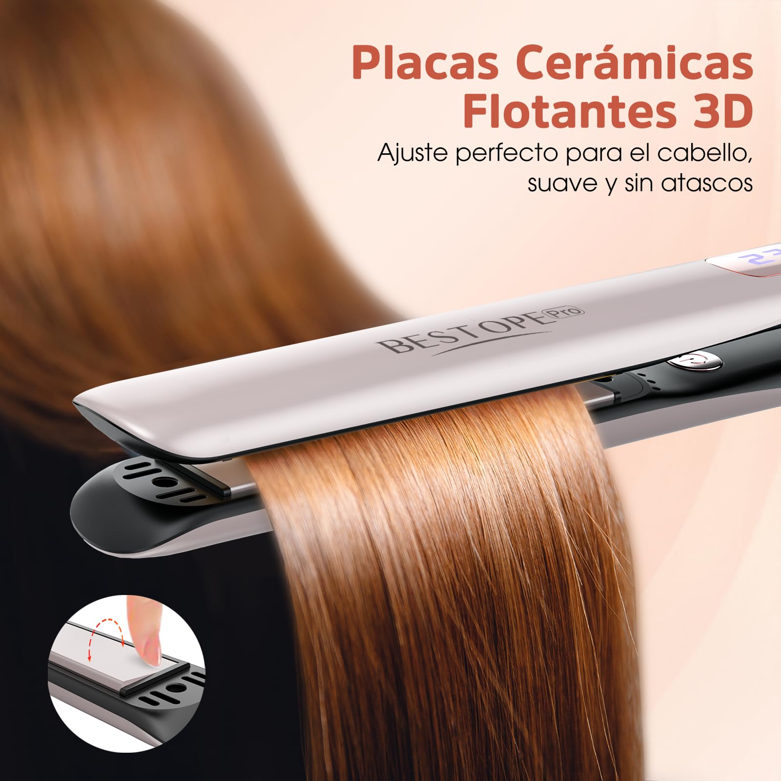 Planchas del Pelo Con Pantalla Digital - Plancha de Pelo Profesional, Tecnología Iónica Anti Frizz, Placas Flotantes Extralargas, Calentamiento Rápido, 5 Ajustes de 120°C a 230°C (Champán) — view 3