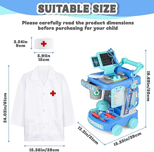 Miniatura 5 de deAO Doctor Cart Kit for Kids Toy Pretend Playset with Doctor Costume Stethoscope and Medical Instruments Role Play Mobile Medical Station Set for