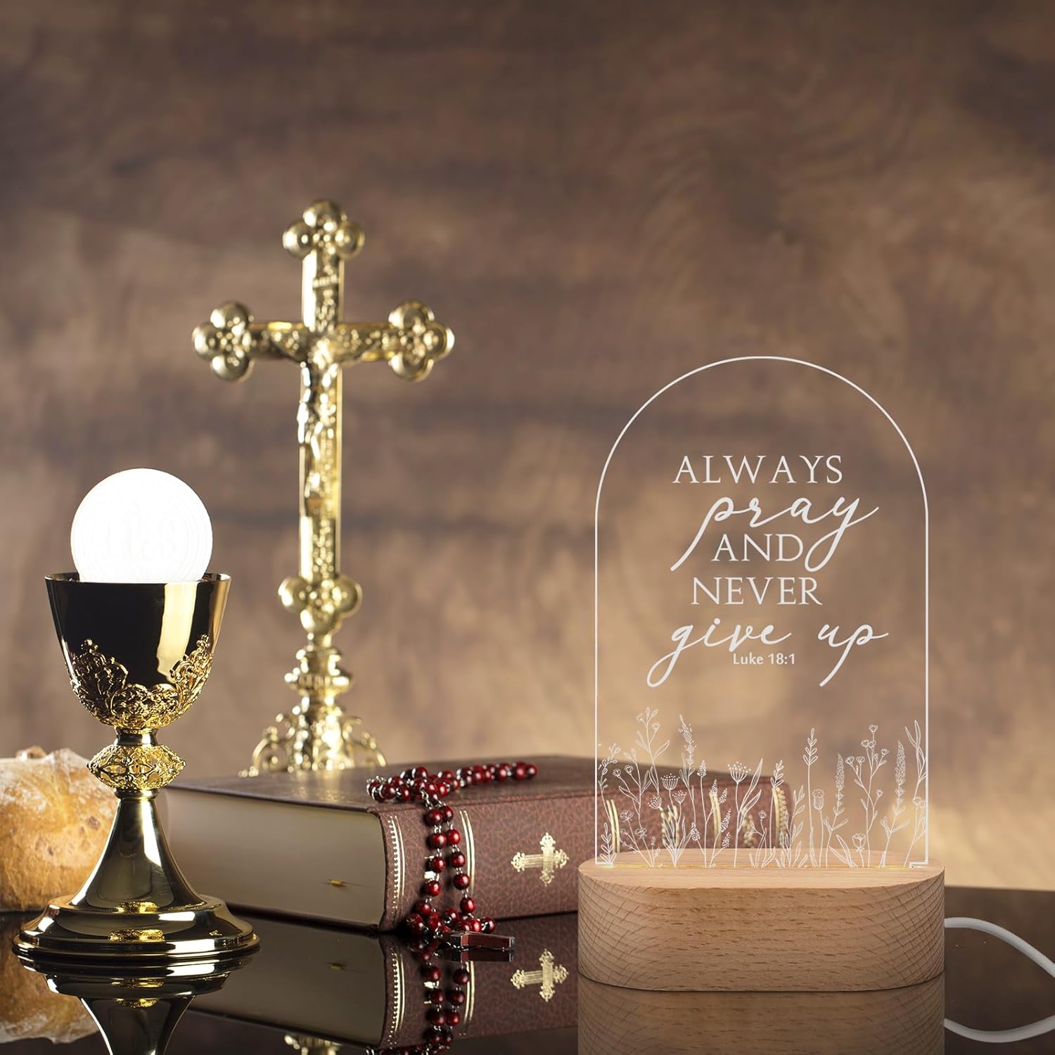 10 Pcs Christian Acrylic Night Light Bulk Religious Church Grandparents Day Gifts Bible Verse Scripture LED Lamp with Wood Base for Christmas Sunday School Teacher Clergy Pastor Minister