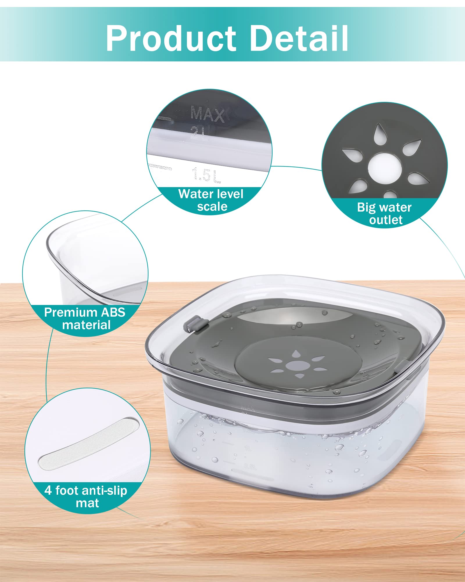PETTOM Ciotola Acqua Cane Antigoccia 2L Grande, Galleggiante Anti-trabocco Antiscivolo