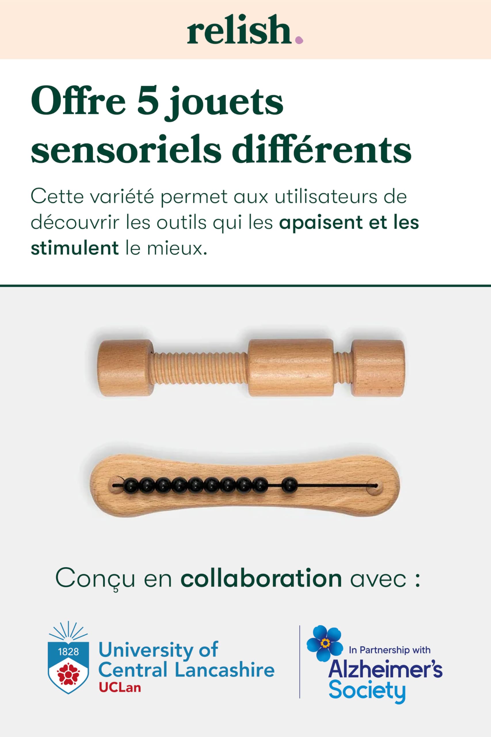 Relish - Fidget Toys, Fidget Widget Duopack Ensemble de jouets en bois - Produits sensoriels Alzheimer et démence, activités pour personnes âgées/personnes âgées