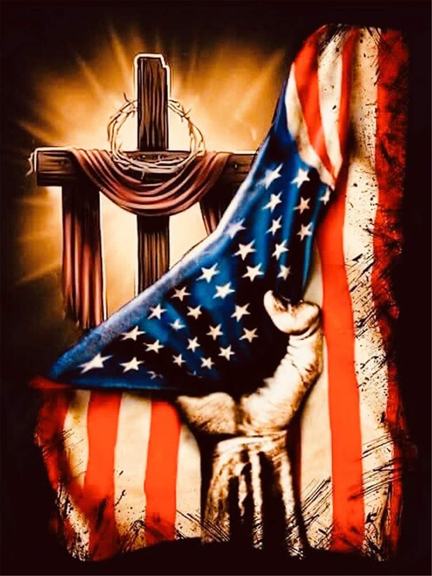 Own4b Flag Cross Stitch Kits Stamped, And Cross Printed Pattern 11Ct 14.2X18.1 Inch Diy Embroidery Kit (Flag)