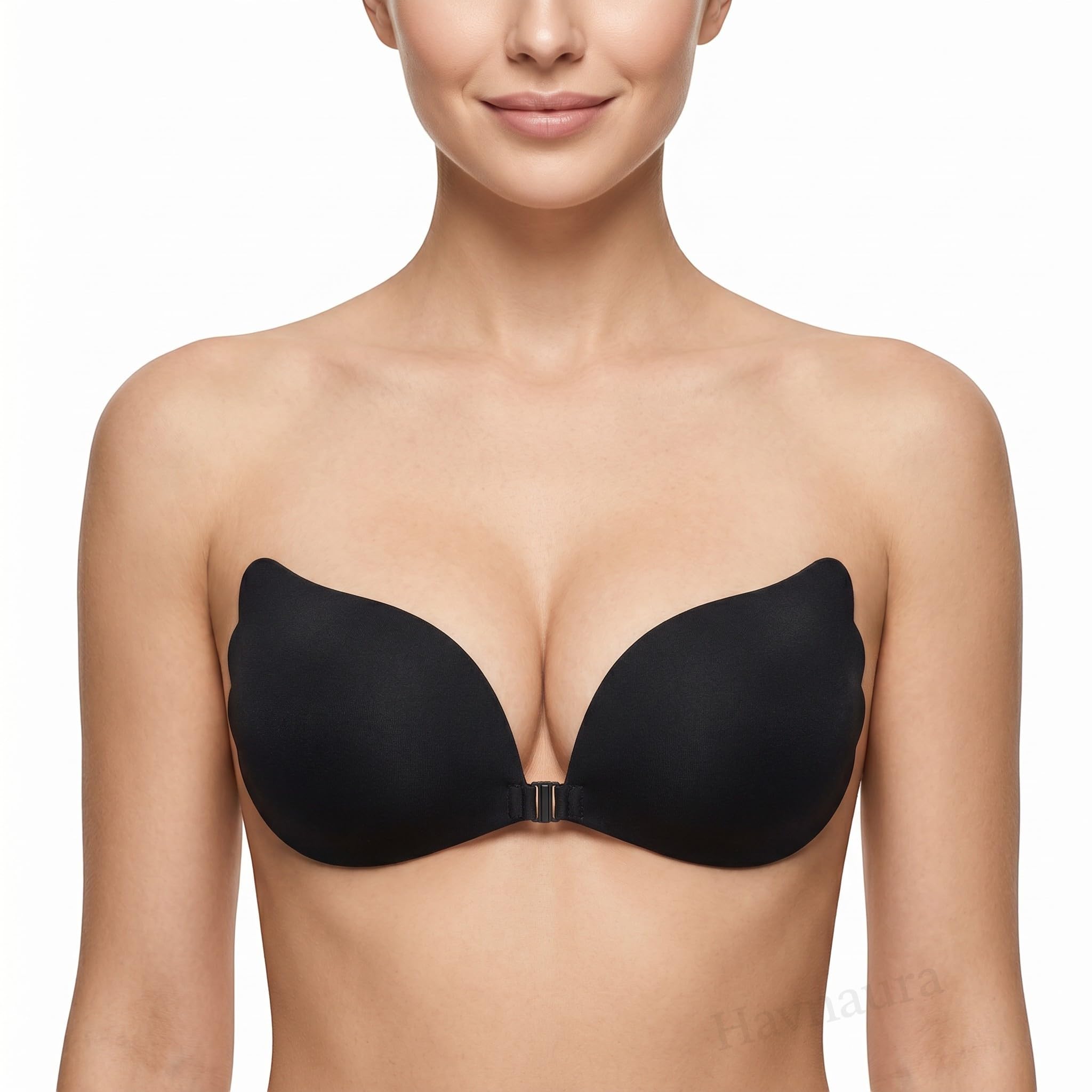 Women's Adhesive Strapless Bra D Cup | Reusable Silicone Sticky Bra with Front Clasp | Invisible Backless Push Up for Deep V Neck Backless & Strapless Dresses | Nude Beige | 1 Pair (2 Cups)-picture-12