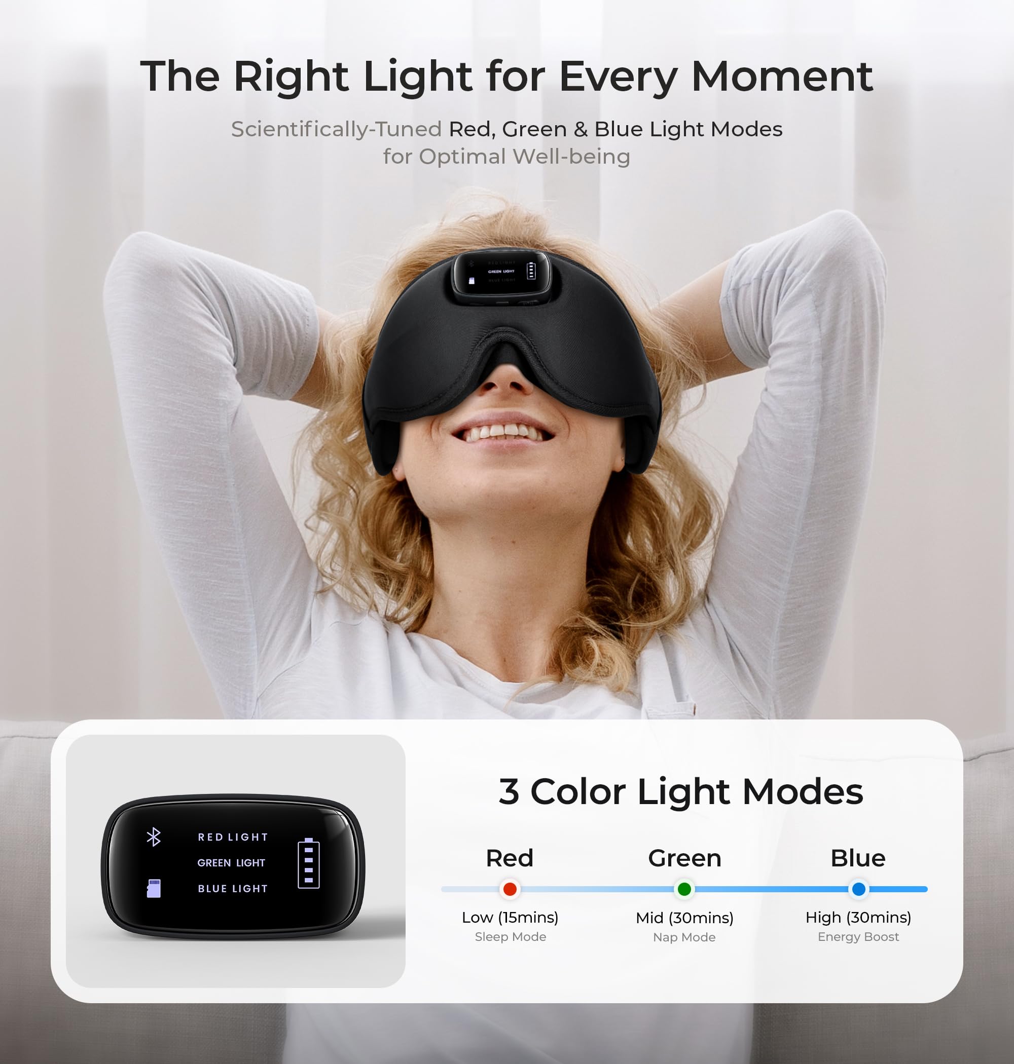 LC-dolida Pro Bluetooth Sleep Mask with White Noise & 3 Lights, Sleep Headphones with Upgrade Chip & Hi-Fi Sound, 3D Zero-Pressure Design for Side Sleepers, Total out Soft Sleep Eye Mask, Black: Black