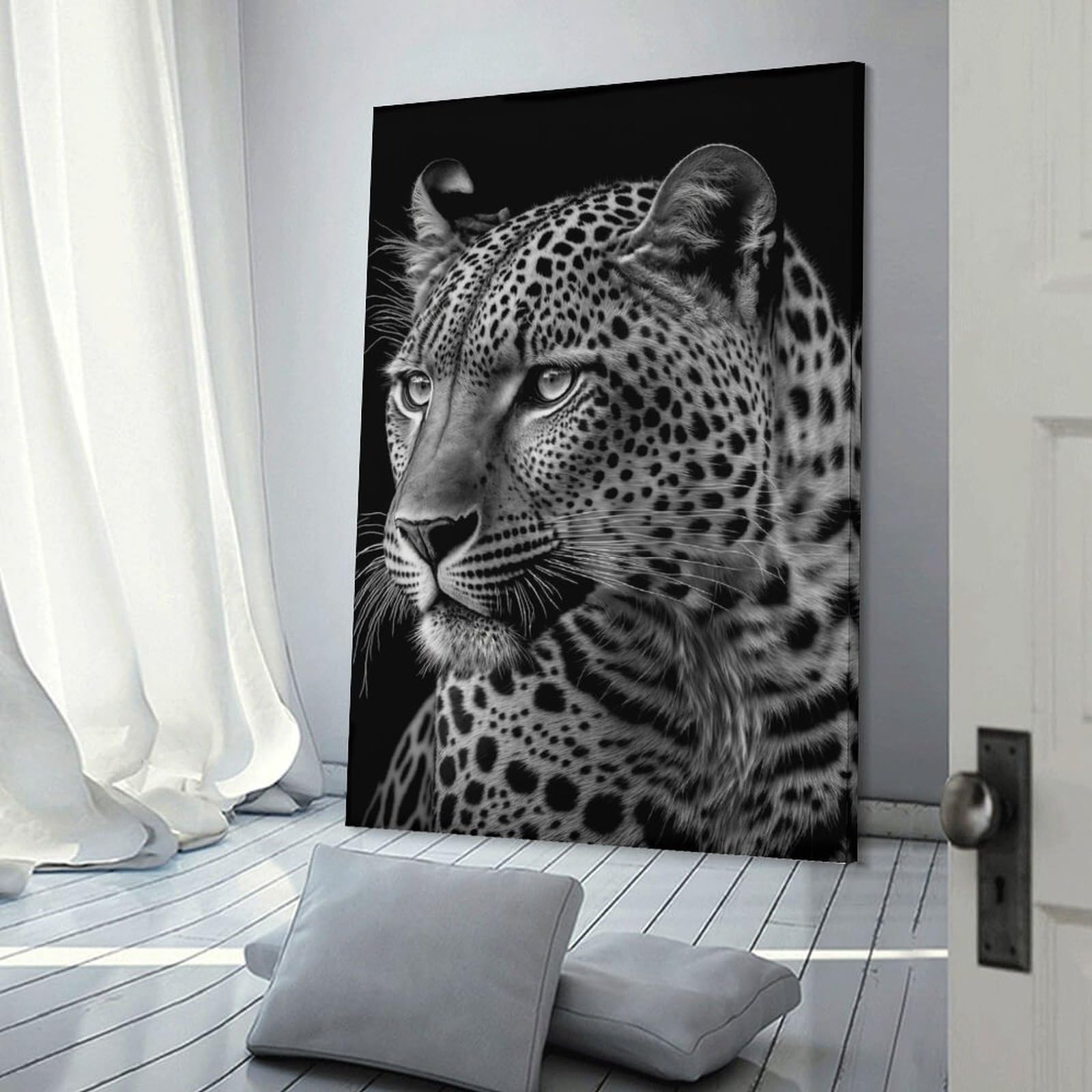 Junmoney Hanging Wall Art Portrait of A Leopard, 12x18inch(30x45cm), for Wall Displays, Bedrooms Or Room Updates, Wall Decor Suited to Curated Displays