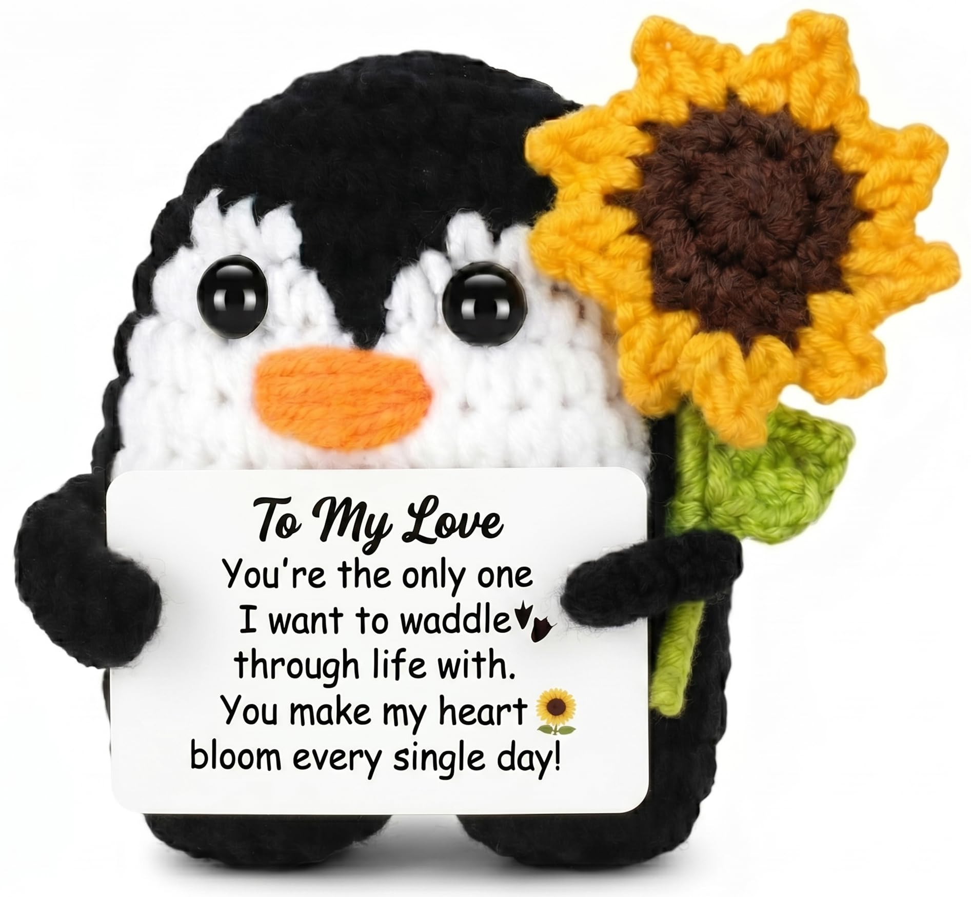 LYBHFCFC To My Love Handmade Crochet Penguin with Sunflower โ image 1