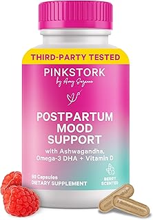Pink Stork Postpartum Mood Support - Postnatal Hormone Balance for Women - Breastfeeding Friendly New Mom Essentials - Ashwagandha, Chamomile, & Vitamin D - Stress & Mood, 60 Capsules