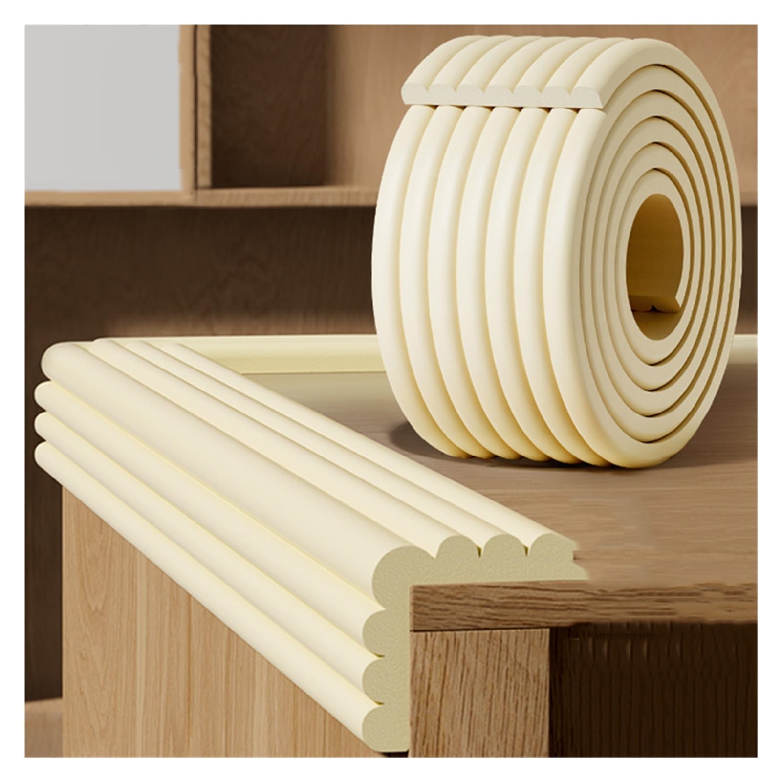 YNBSHGAA Foam edge protectors, W-shaped Furniture Corner Protector Strip For Kids Safety, Self-Adhesive Table Edge And Guard For Desk Worktop,Beige-10m/32.8ft