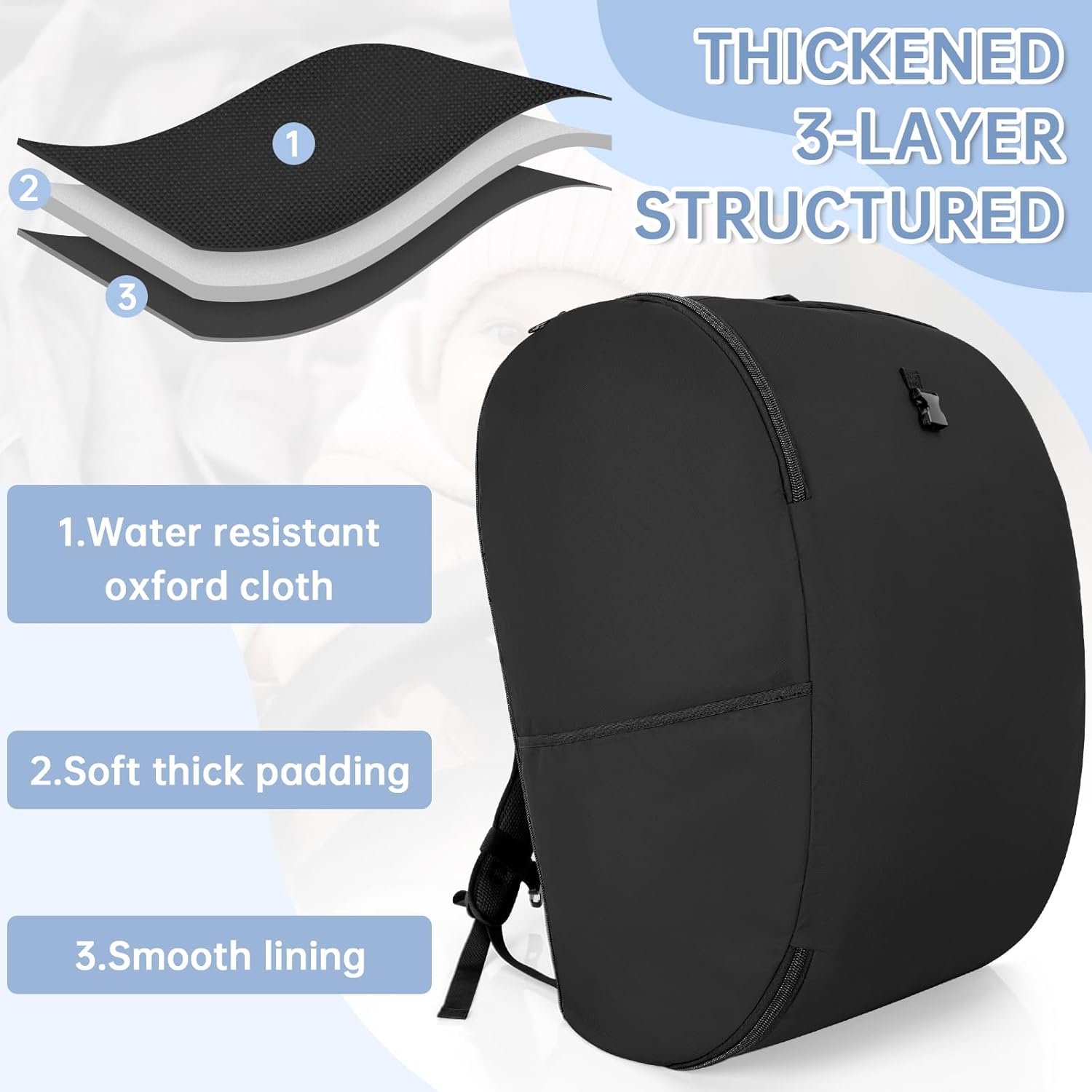 Padded Car Seat Travel Bag Compatible with Doona, Infant Car Seat Travel Bag, Foldable Car Seat Stroller Gate Check Bag for Airplane (Midnight Black)