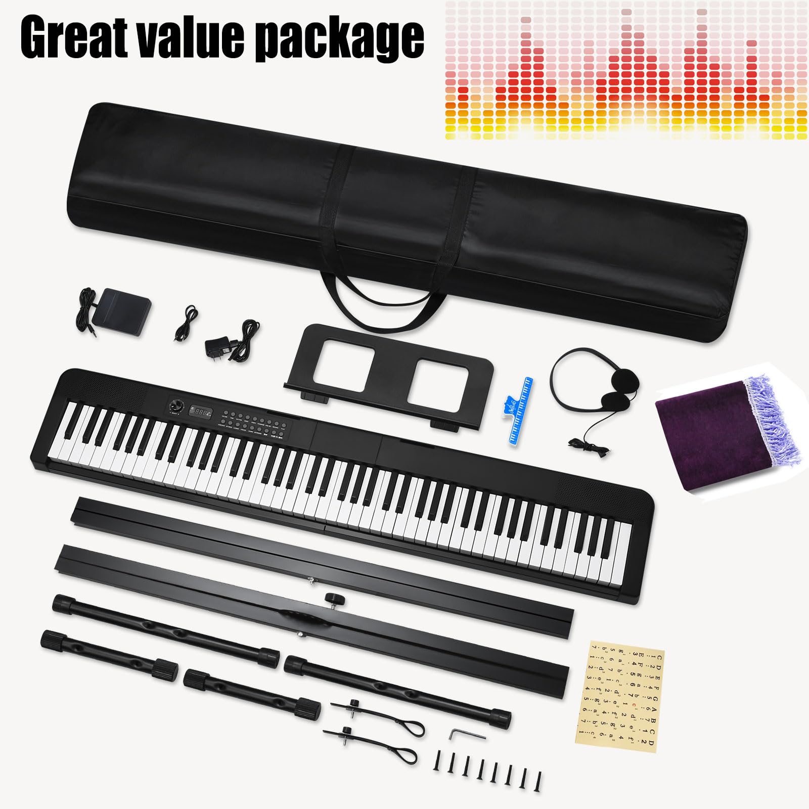 88 Key Digital Piano Electric Keyboard, 88 Key Keyboard Piano for for Beginner, with Power Adapter, Sustain Pedal, Stand, Bluetooth, Carrying Case, Headphones, USB-MIDI, for at Home/Stage