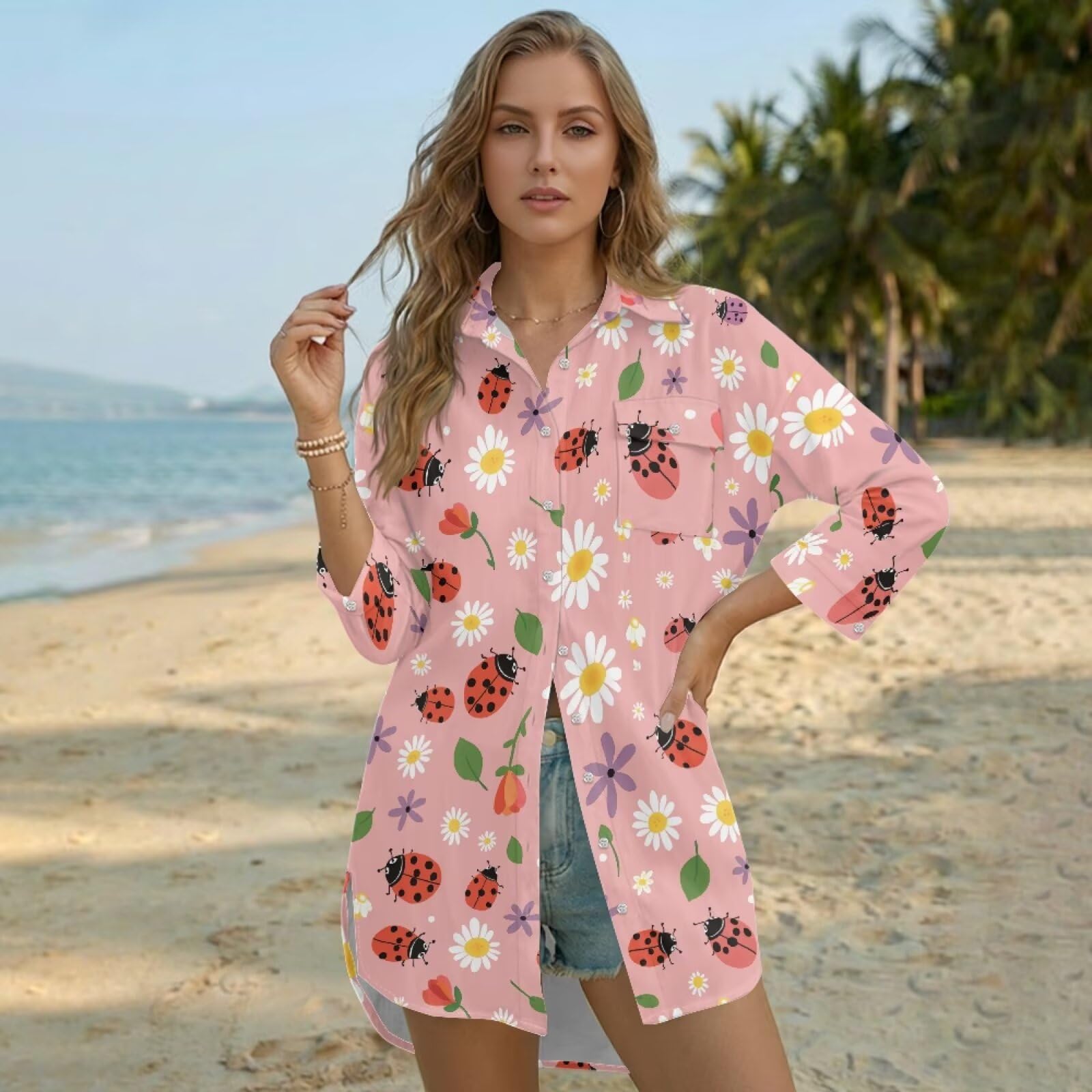 Copricostume da spiaggia da donna con bottoni, copricostume da bagno copricostume da spiaggia camicia bikini copricostume per abbigliamento estivo da resort