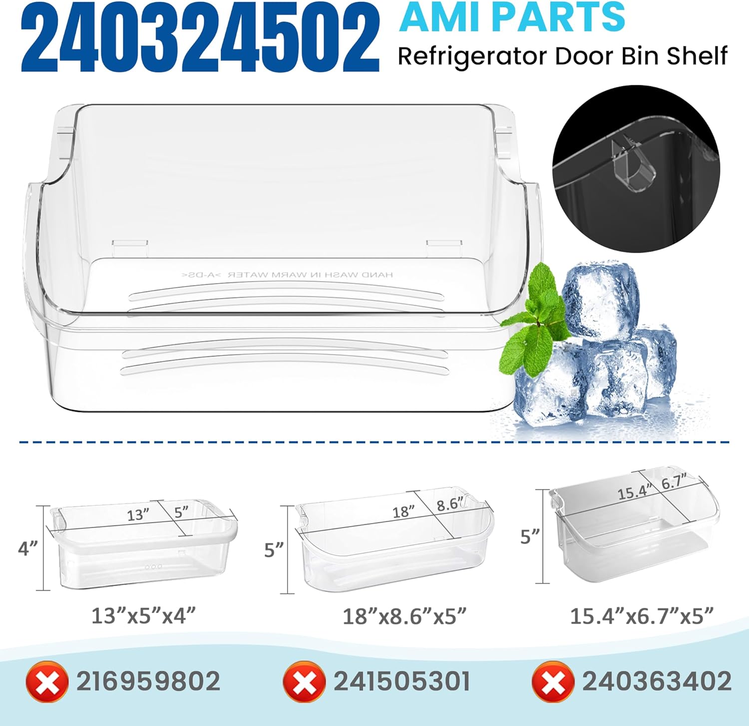 ami parts 240324502 refrigerator door bin shelf compatible with cro-sley,frigi-daire,ken-more replace 844402,ap2549806,ps429767,eap429767 1
