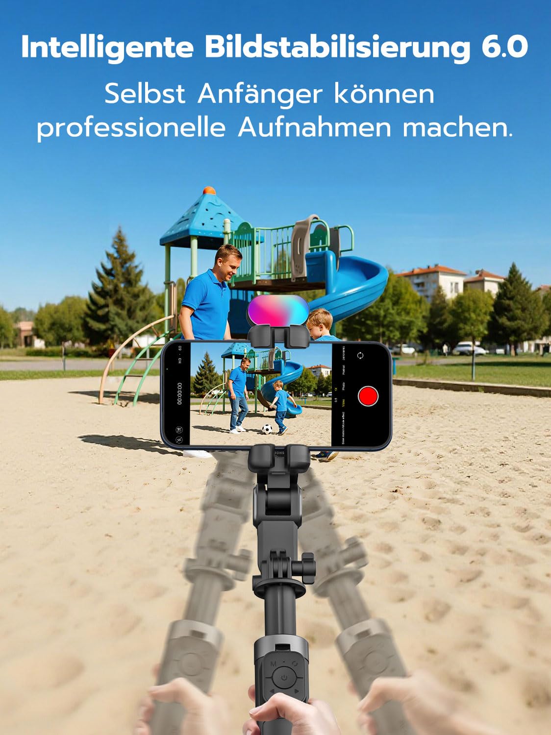 AOCHUAN M3 Pro Mini Gimbal Stabilizator do Telefonu 4w1 z AI Śledzeniem, Pilotem Magnetycznym i Selfie Stick 68,5 cm – Czarny — miniatura 6