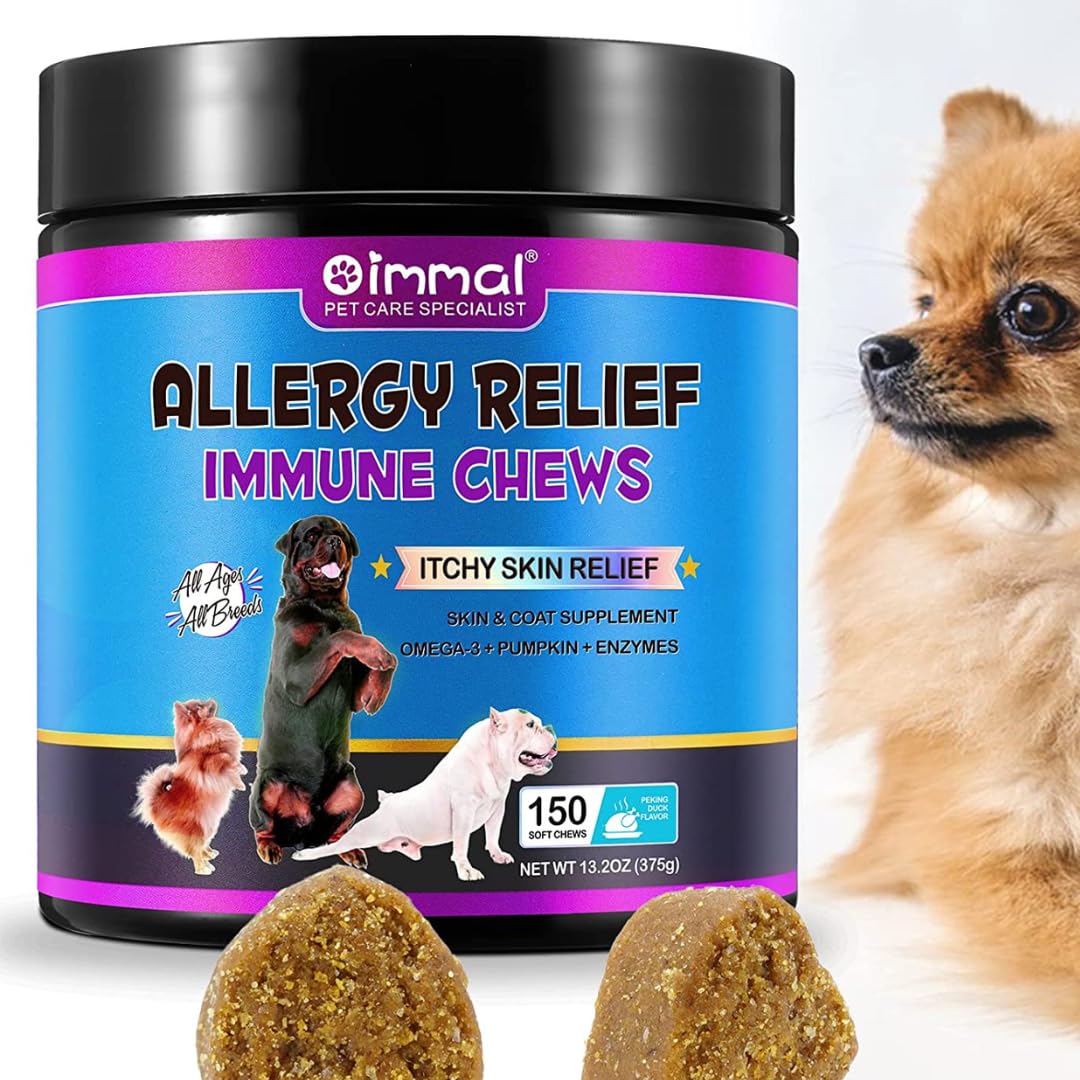 Dog Allergy Relief Itch Immune Treats For Dogs Peking Duck Flavor 150 Count Chews Anti Itch, Stop Pawlicking, Itchy Skin, Seasonal Allergies, Hot Spot Treatment for Dogs,